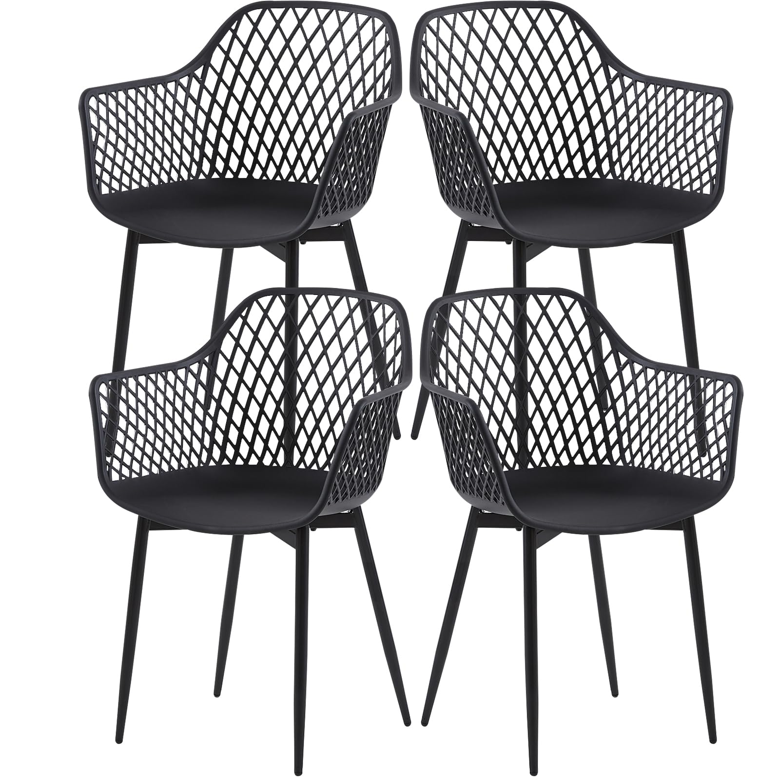 buybyroom Sillas de Comedor, Sillas de Cocina Pack 4 con Reposabrazos, Patas de Metal, Respaldo Ergonómico, Asiento Ancho, para Comedor, salón, Capacidad de Carga 120 kg, Negra