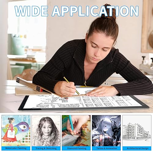 Miniatura 6 de TOHETO Almohadilla de luz A2 para trazado de artistas con 2 clips, adaptador 12V2A de potencia, brillo regulable, caja de luz grande para