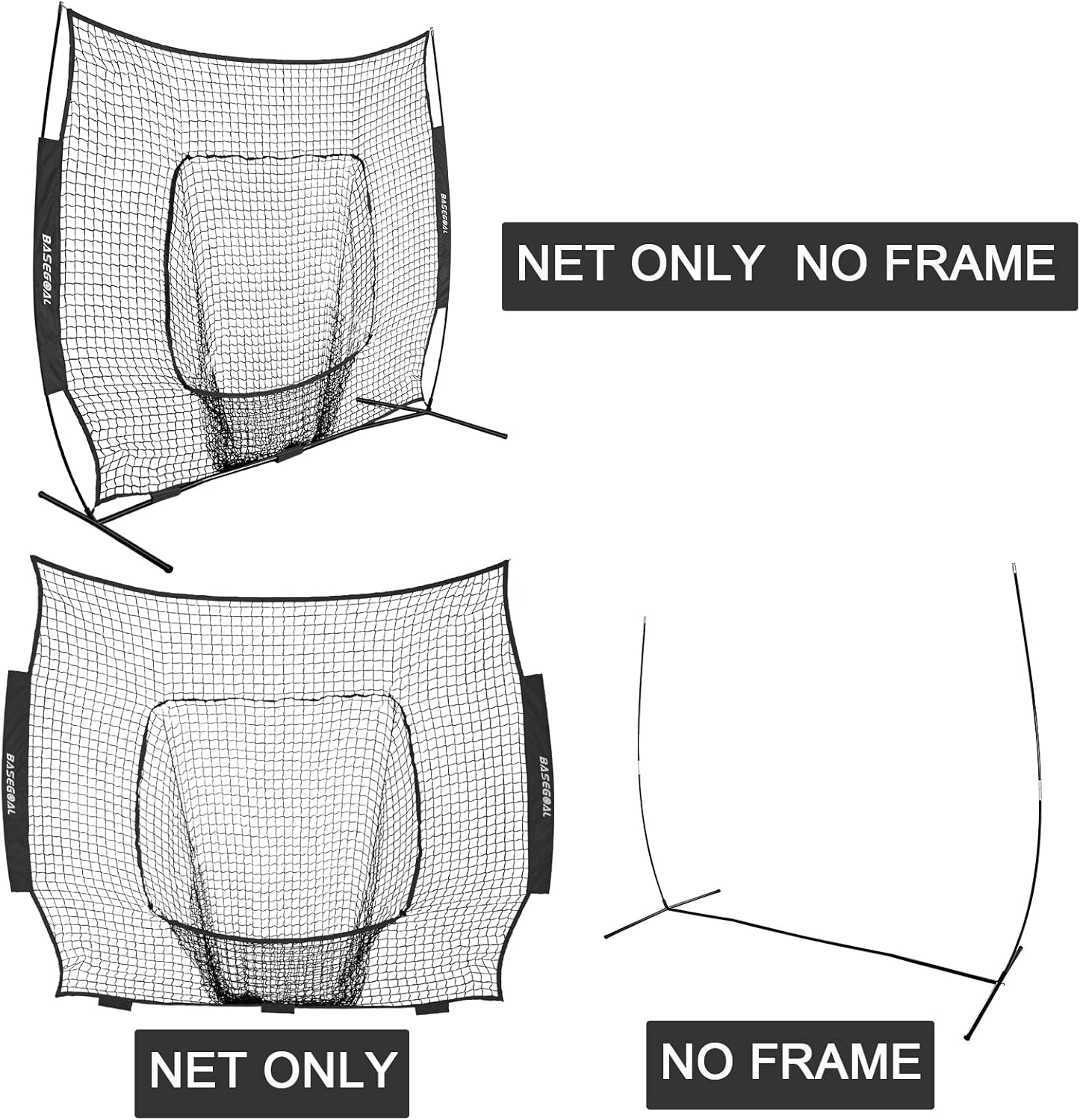 BaseGoal Baseball & Softball Replacement Net 7ft x 7ft (NET ONLY),Heavy Duty Knotless for Baseball Pitching Hitting and Throwing Practice (Black) : Sports & Outdoors