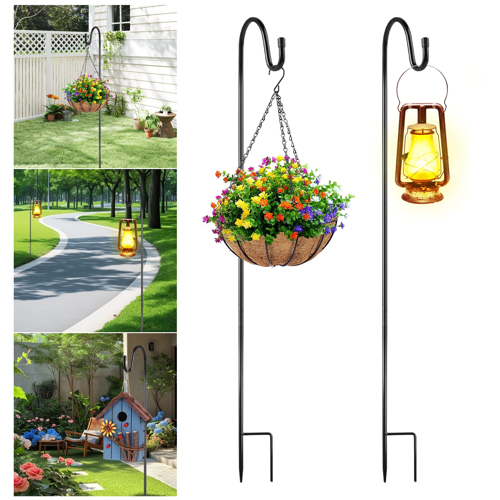 Gancio da Pastore per Esterni Regolabile 80cm/31.5 Inch 2 Pezzi Resistenti per Luci Esterno Gabbie Uccelli