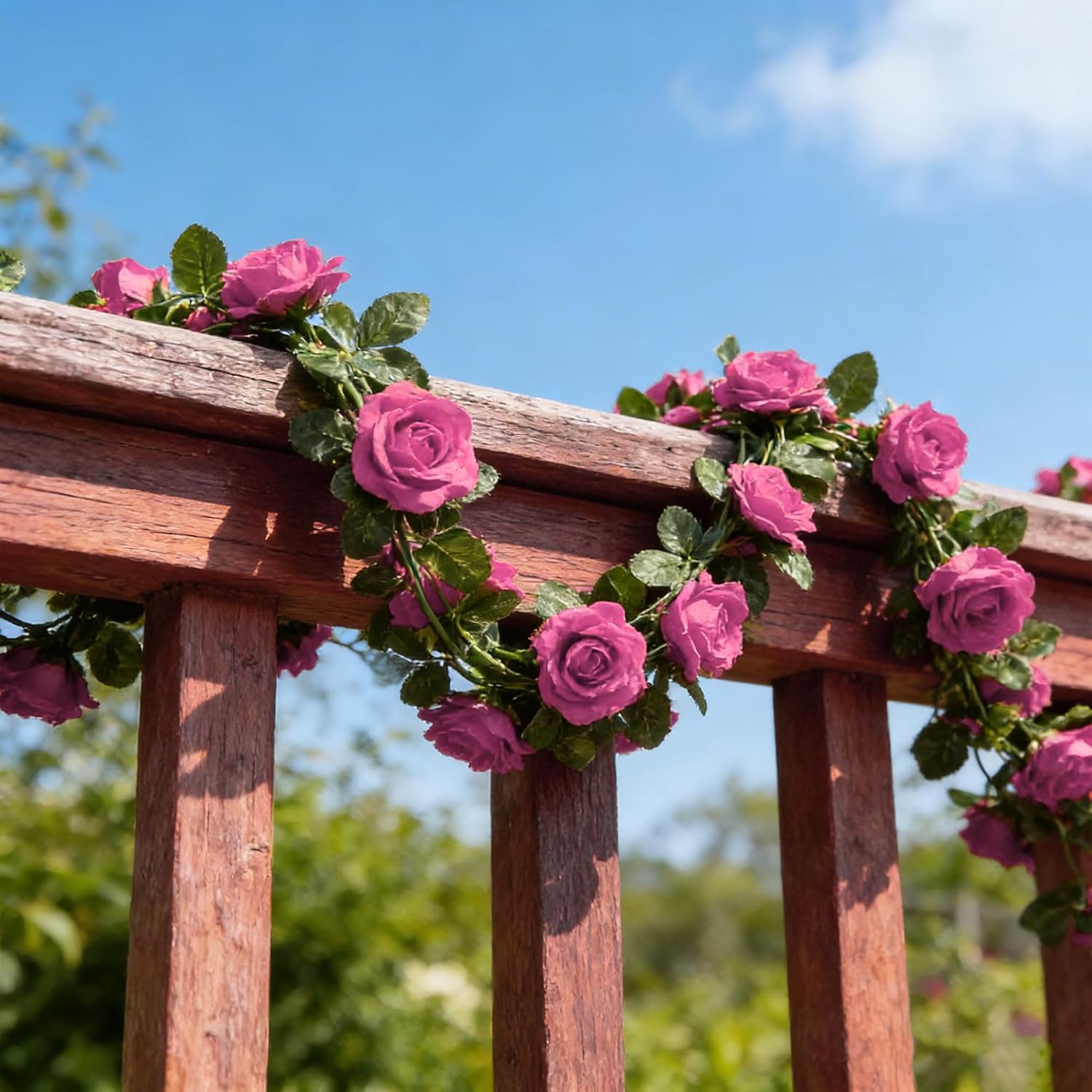 Valentine's Day 5PCS Pink Rose Garland Artificial Flowers, 16 Heads Rose Garland for Wall Decor, Home Decor, Wedding, Party Backdrop, Romantic Bedroom, Spring Mantle Decoration