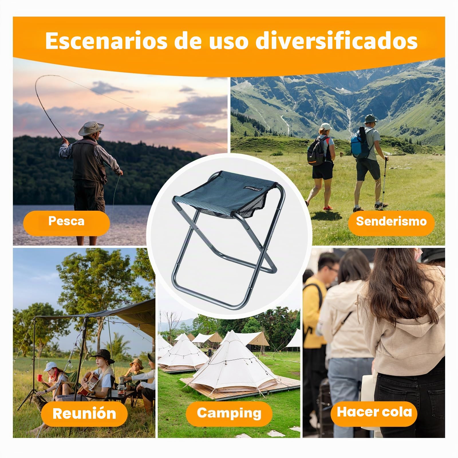 Taburete Plegable para Camping Mini Exterior Plegable Asiento portátil, Ligero, Pesca, Viajes, Senderismo, jardín, con Bolsa de Transporte, en 3 tamaños (Grande)