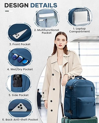 Vista 39 de VECAVE Mochila de viaje para laptop, mochila aprobada para vuelos,Mochila deportiva para universidad casual, E-peacockblue, Mochila para laptop