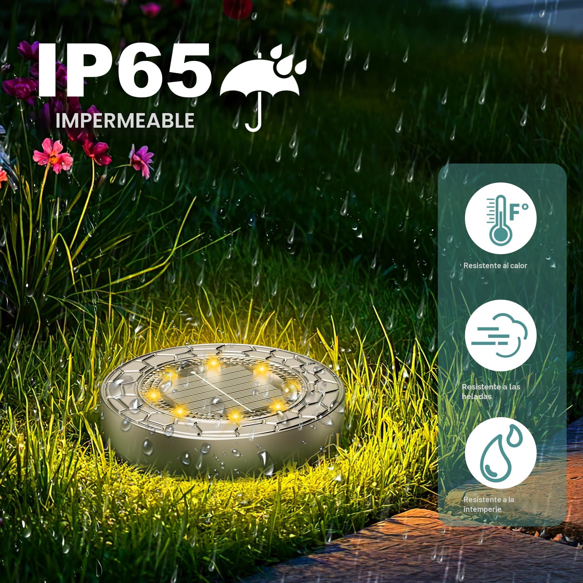 FIFlying 10 Piezas Luces Solares LED Exterior Jardín, 8 LED Luces Solares LED Exterior Jardín Suelo, Acero Inoxidable, Luces Solares LED Jardín para Césped, Camino, Acera, Patio, Blanco Cálido