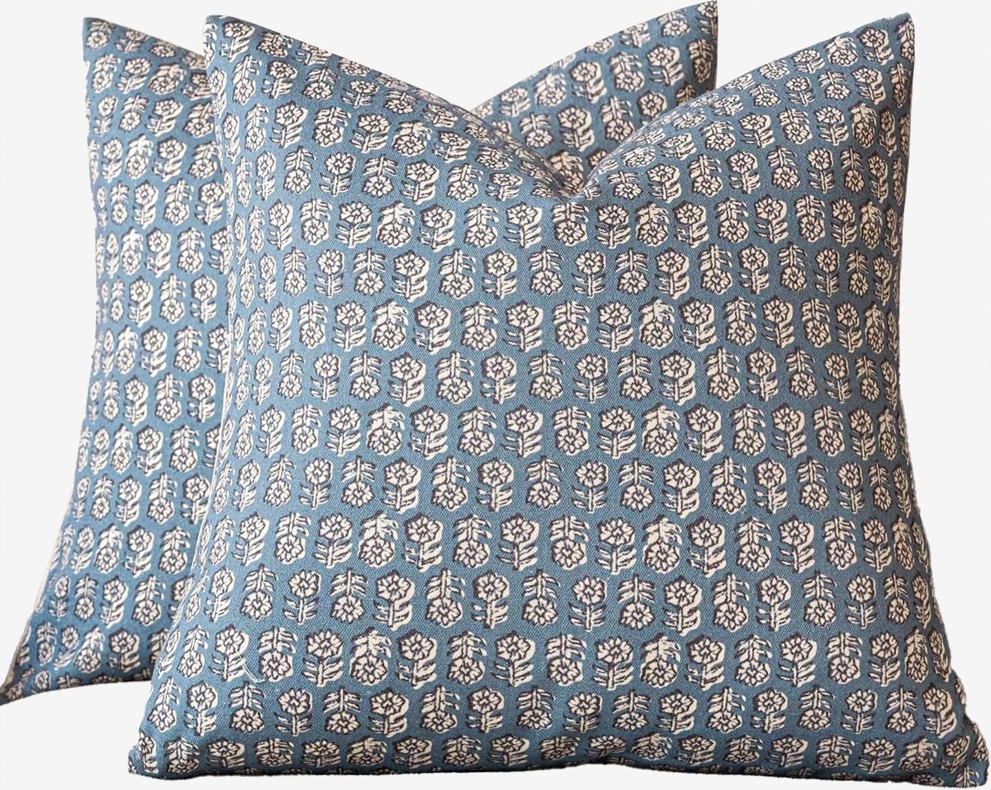 Throw Pillow Covers Boho 16x16/18x18/20x20 - Set of 2 Vintage Floral Pillowcases with Zipper for Bed Accent Modern Pillowcase Sofa Livingroom Home(Lake blue,2pcs：45x45cm)