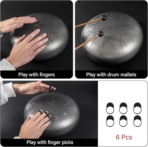 Vista 44 de AKLOT - Tambor de lengua de acero, 10 pulgadas, 11 notas, tambor de tanque de percusión C, kit de tambor de acero de percusión con mazos de tambor