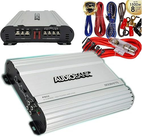 Audiobank P802 Amplificador con capacidad de 2 canales de 2 modos de 2 ohmios, estable de 800 vatios de potencia máxima con indicador LED + kit de
