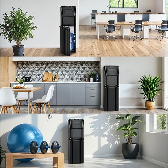 Manastin Bottom Loading Water Cooler Dispenser,3 Temperature Settings - Hot, Cold & Room, Empty Bottle Indicator, Child Safety Lock, Ideal for Office, Home, Living Room, Matte Black