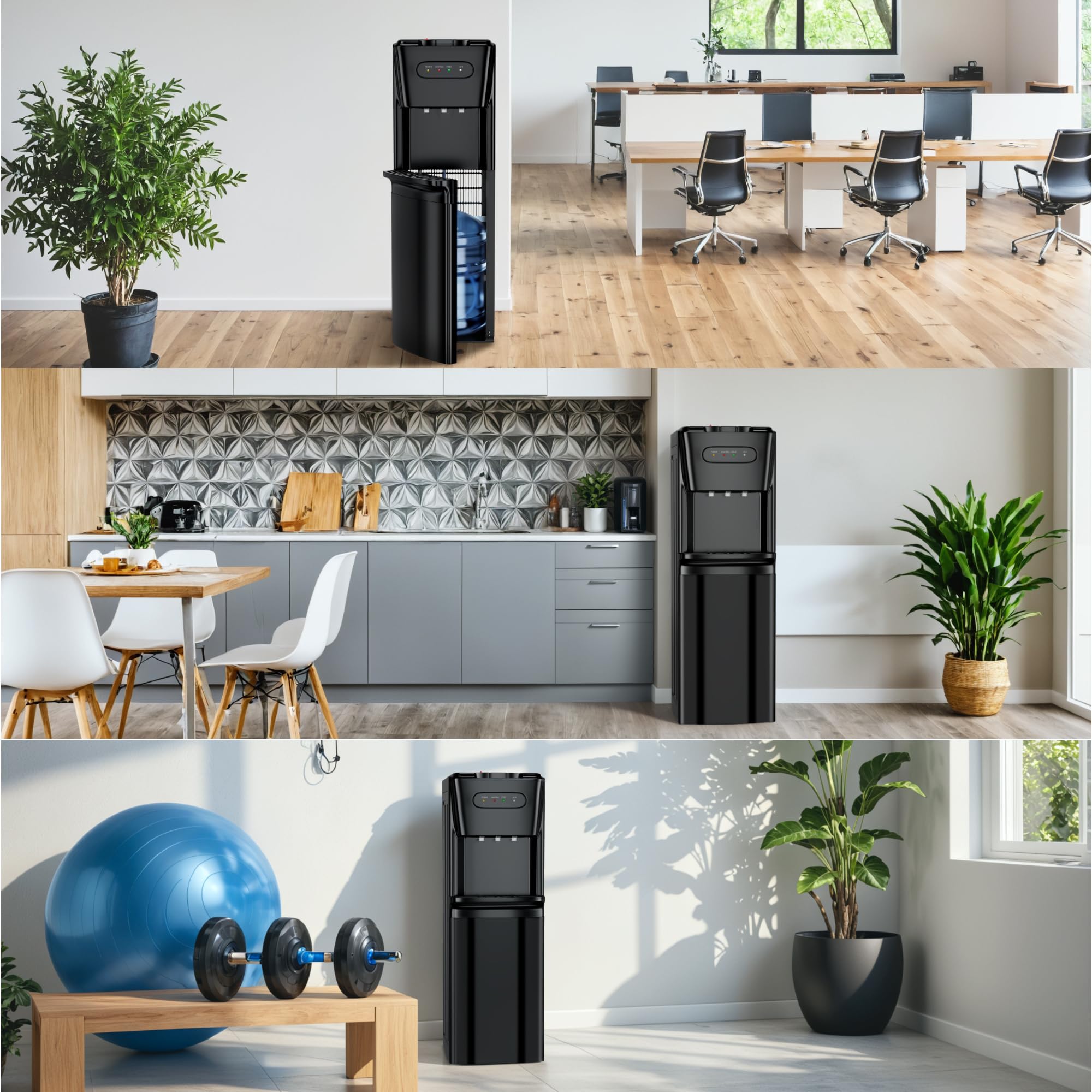 Manastin Bottom Loading Water Cooler Dispenser，3 Temperature Settings - Hot, Cold & Room, Empty Bottle Indicator, Child Safety Lock, Ideal for Office, Home, Living Room, Ink Black