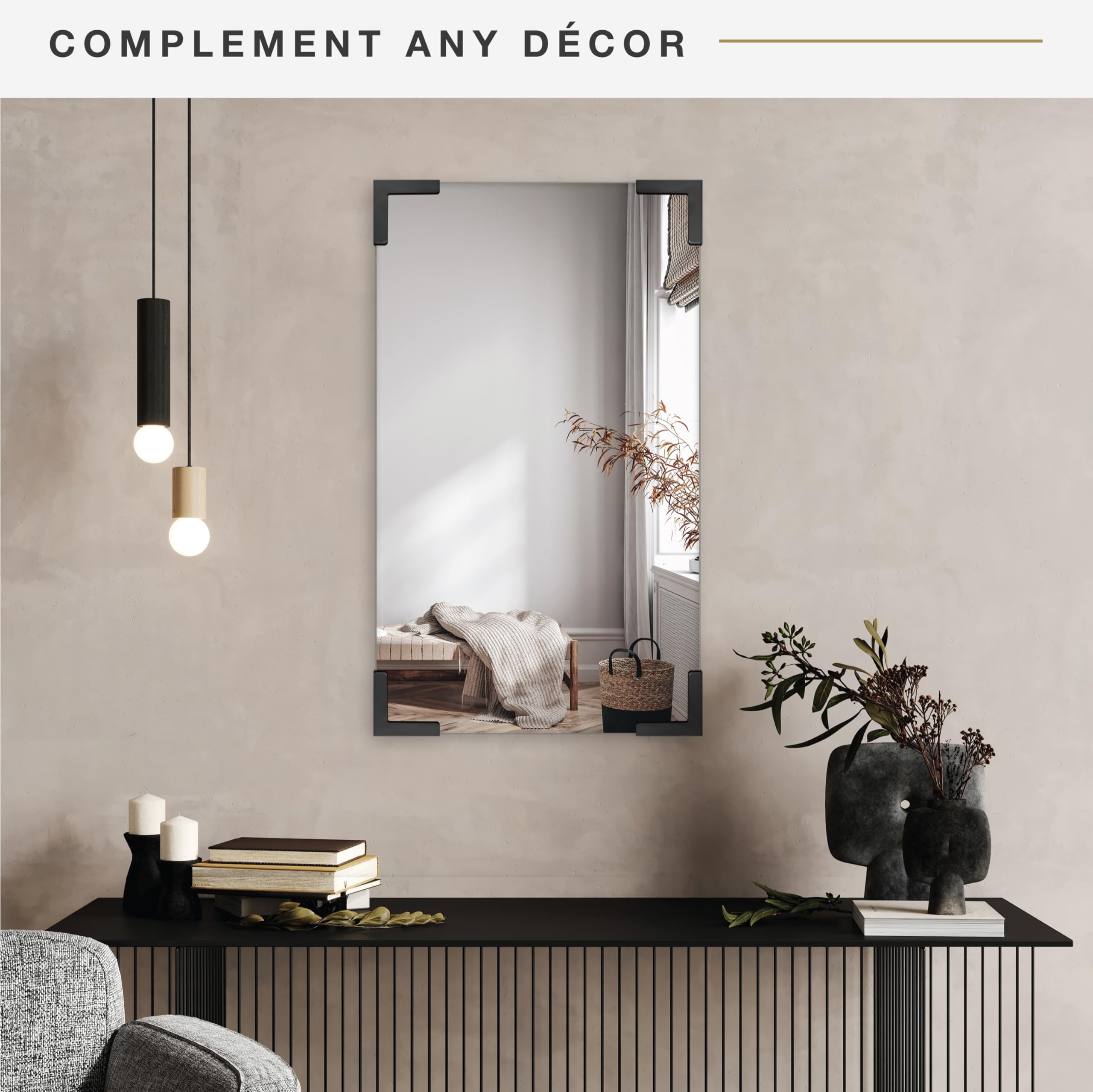 Amazon.com: MCS 20x34 Black Metal Corner Frameless Mirror : Home