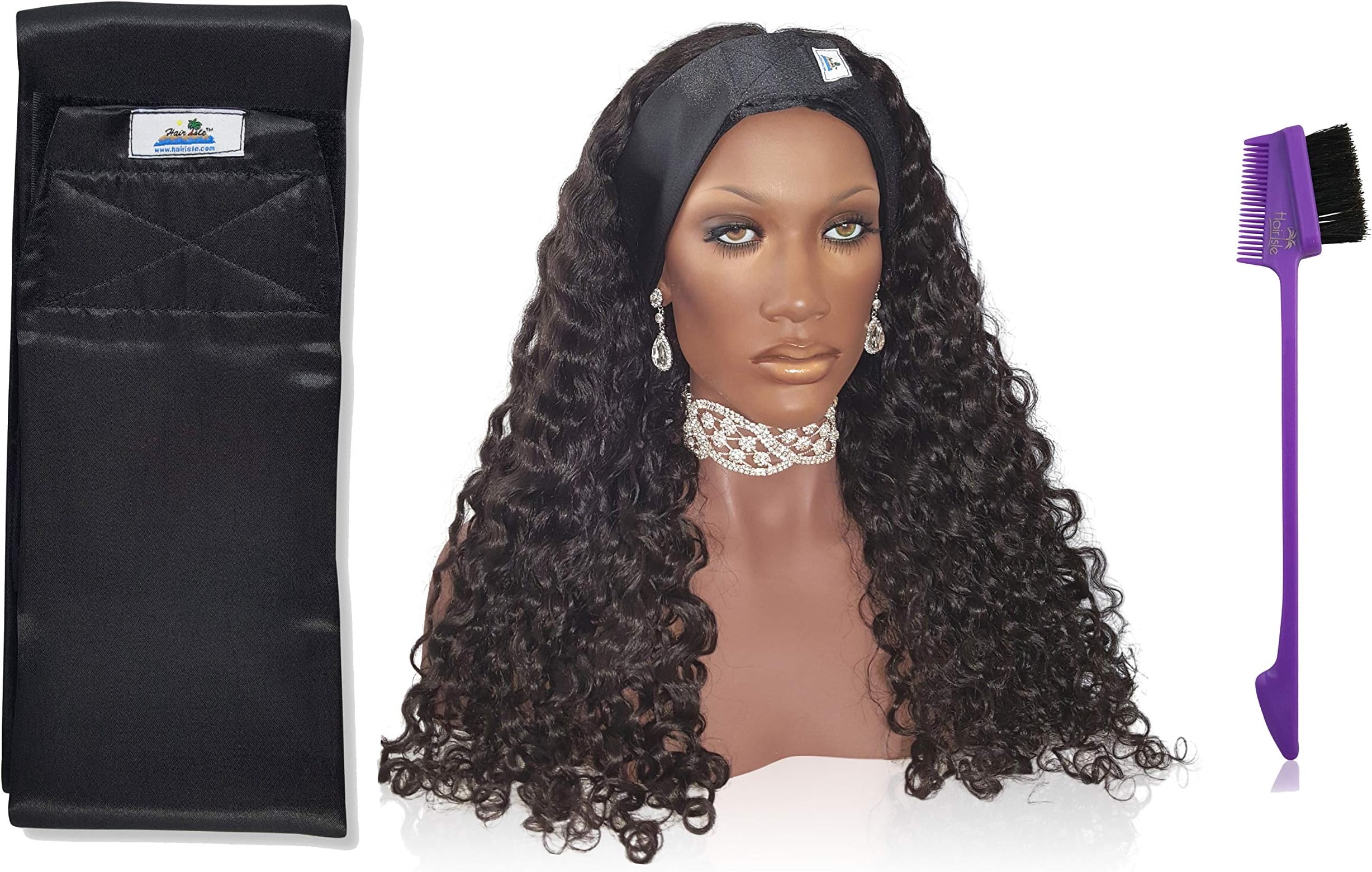 Adjustable Edge Laying Satin Wrap Edge Scarf for Black Hair To Control Natural Hair Edges and Edge Brush | Lace Wig Accessories for Setting Closures and Frontals with Wig Glue Wide/BLK