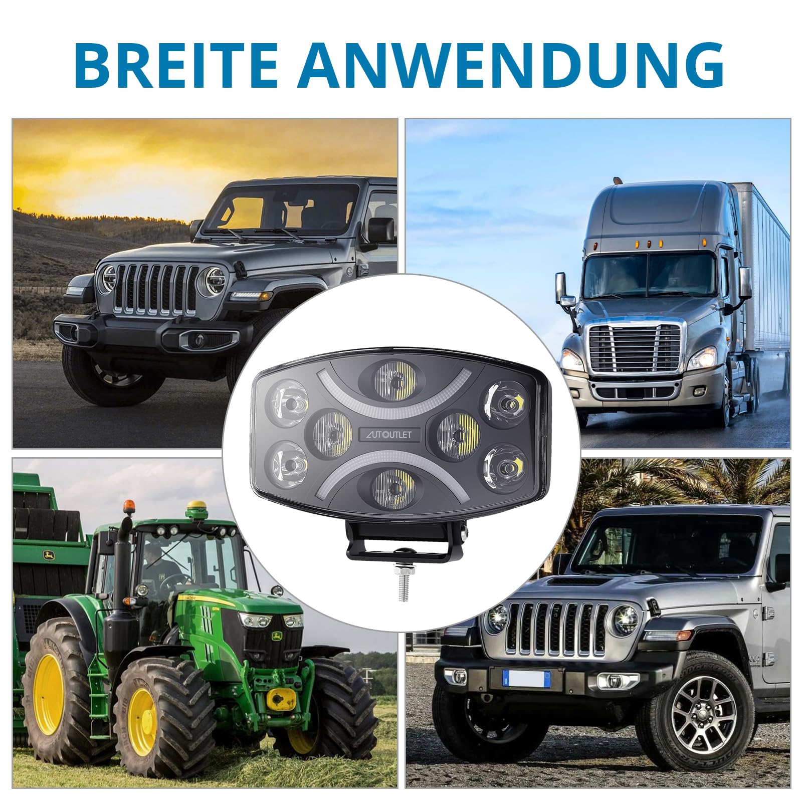 AUTOUTLET LED Arbeitsscheinwerfer, 10" LED Fernscheinwerfer 10-48V, 120W 12000LM Zusatzscheinwerfer ECE Zulassung IP67 Wasserdicht, Weiß Amber Tagesfahrlicht Offroad Scheinwerfer für Traktor LKW SUV