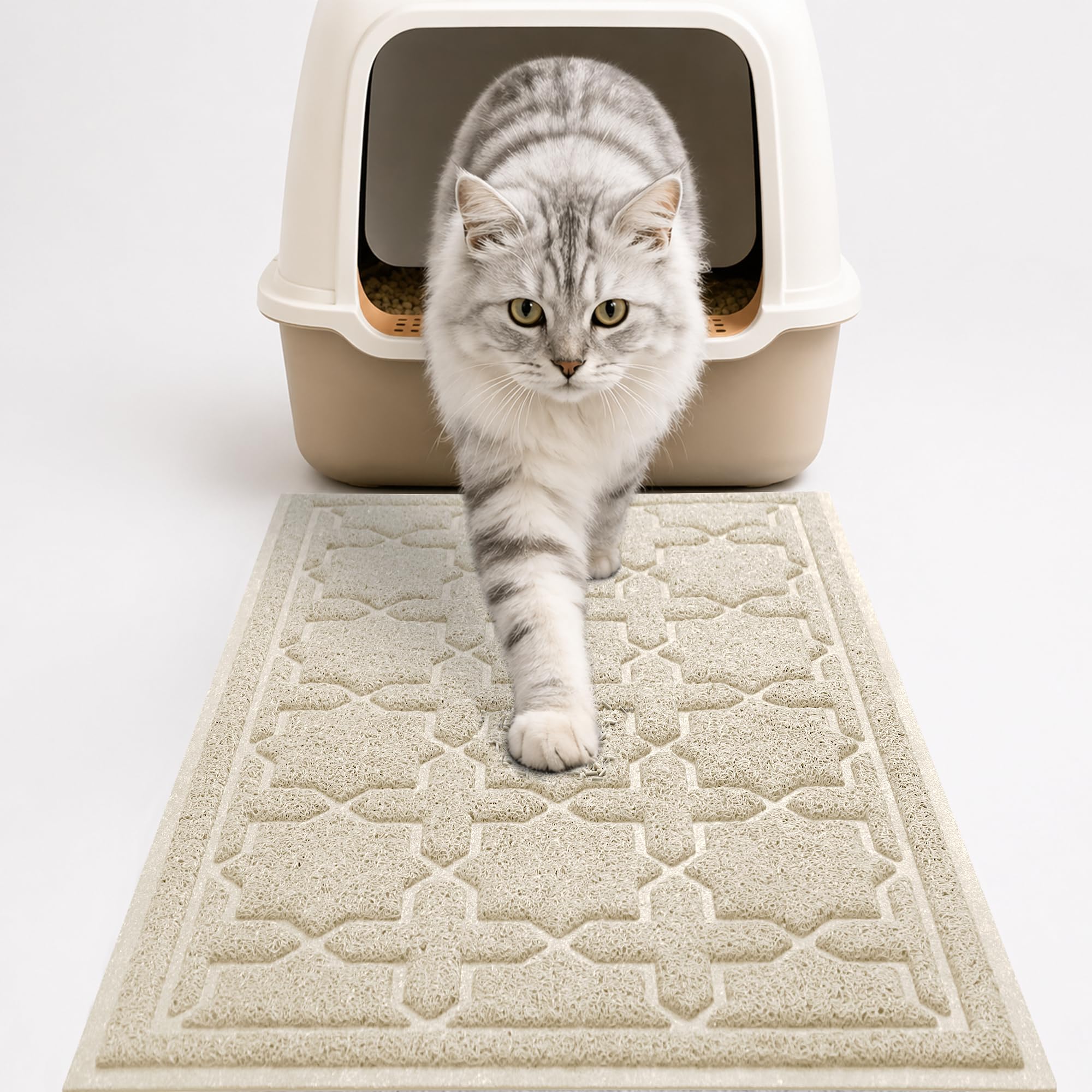Yimobra Cat Litter Mat, Waterproof Litter Trapping Mat, 24x20, Beige
