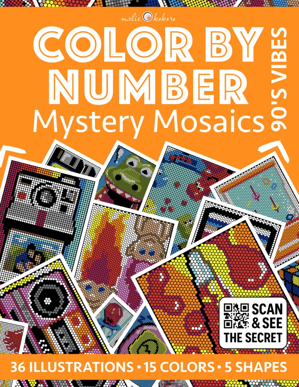 Color by Number: 90's Vibes [Premium Print] - Mystery Mosaics Coloring Book | 36 Illustrations | 5 Mosaic Shapes: 90s Nostalgia | Bold and Easy | ... (Color by Number [Premium Print] | Pixelart)