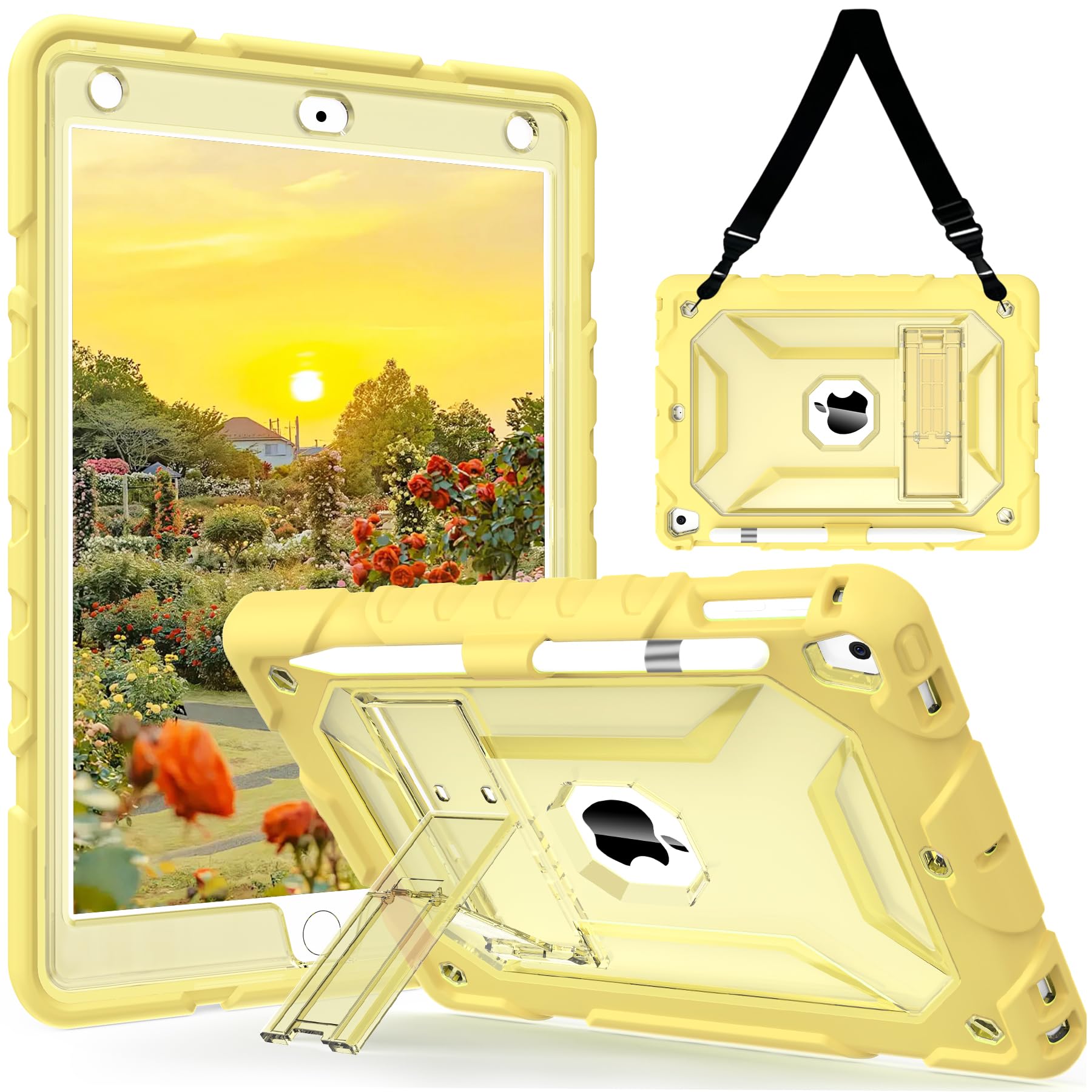 TIMISM Shoulder Strap Case for iPad 6th/5th Gen, iPad Air 2 & 1st, iPad Pro 9.7 with Pencil Holder, Heavy Duty Shockproof Protection, Yellow