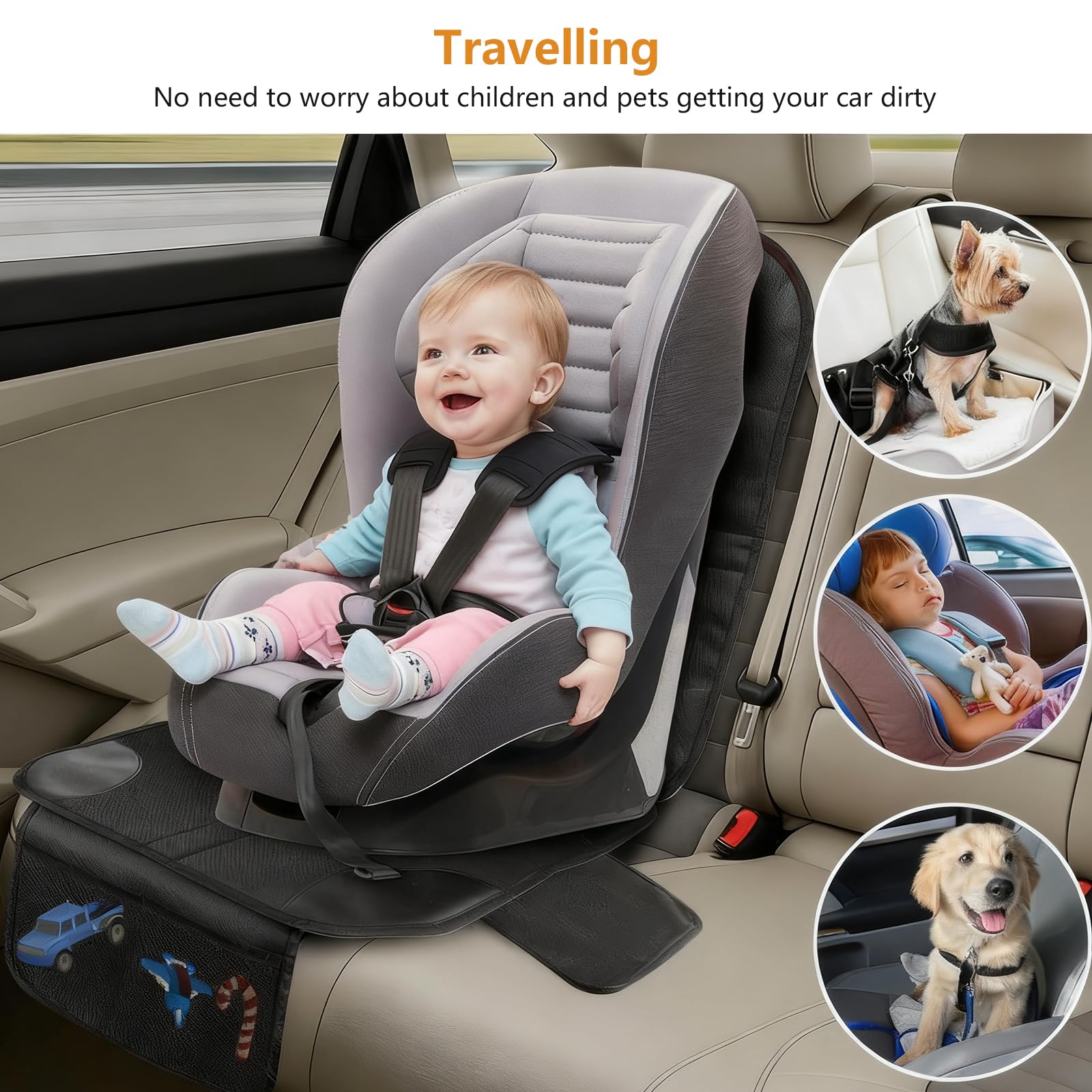 Romon Protezione Sedile Auto, 2 Pezzi Proteggi Per Seggiolino Copri Protettori Sedili Coprisedile Car Impermeabile in Tessuto per Bambini Cane con Tasche Portaoggetti Universale per Suv Berlina, Nero