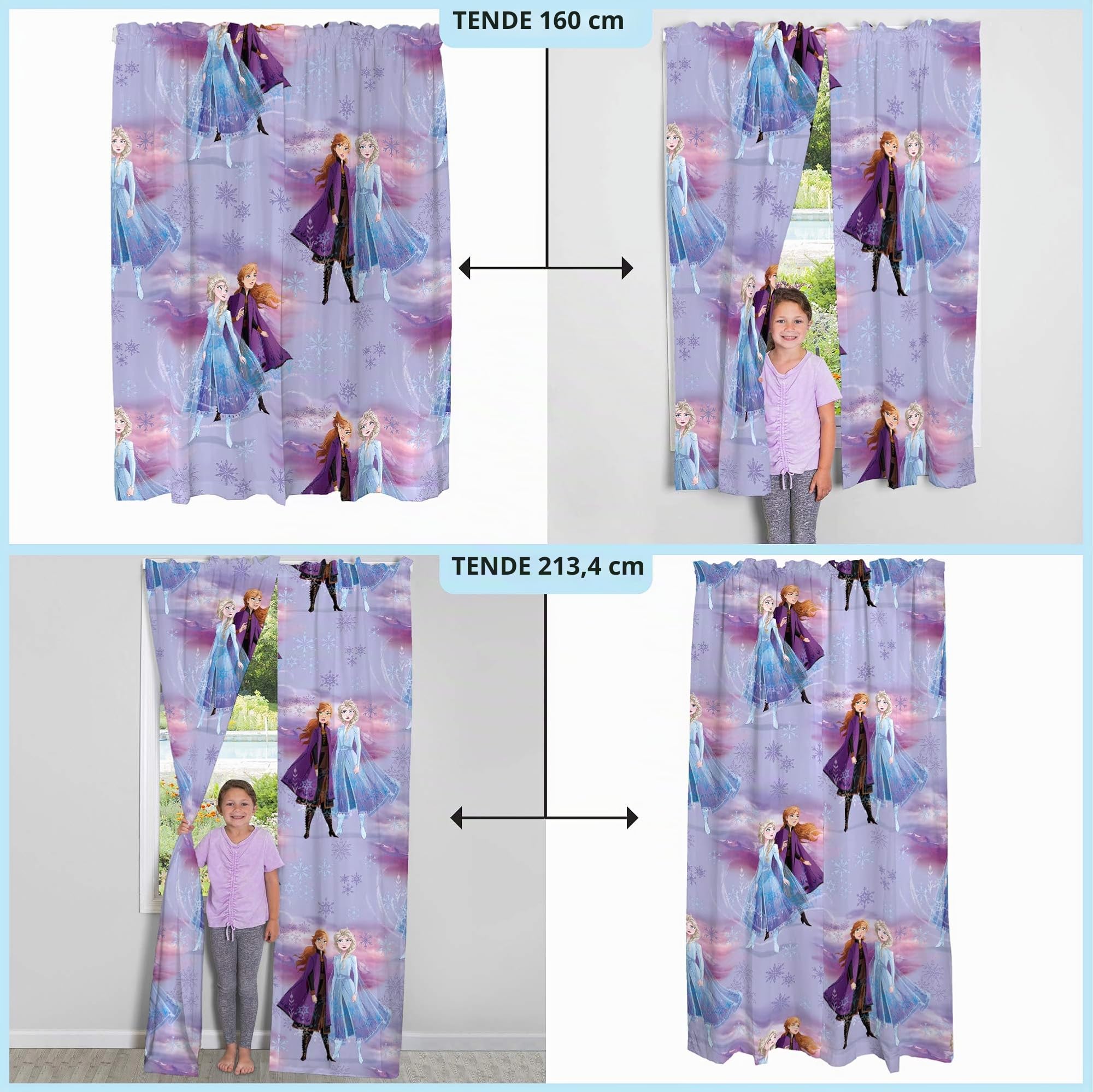 Franco Set di tende per finestre per cameretta dei bambini, 208,3 x 160 cm, Disney Frozen 2 (le stampe possono variare)