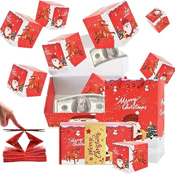 Surprise Gift Box Explosion for Money, Explosion Gift Box for Christmas 2026, Folding Bouncing Gift Box, Merry Christmas Money Holders for Cash, Cash Explosion Luxury Gift Box for Birthday Red, 16 Box Set
