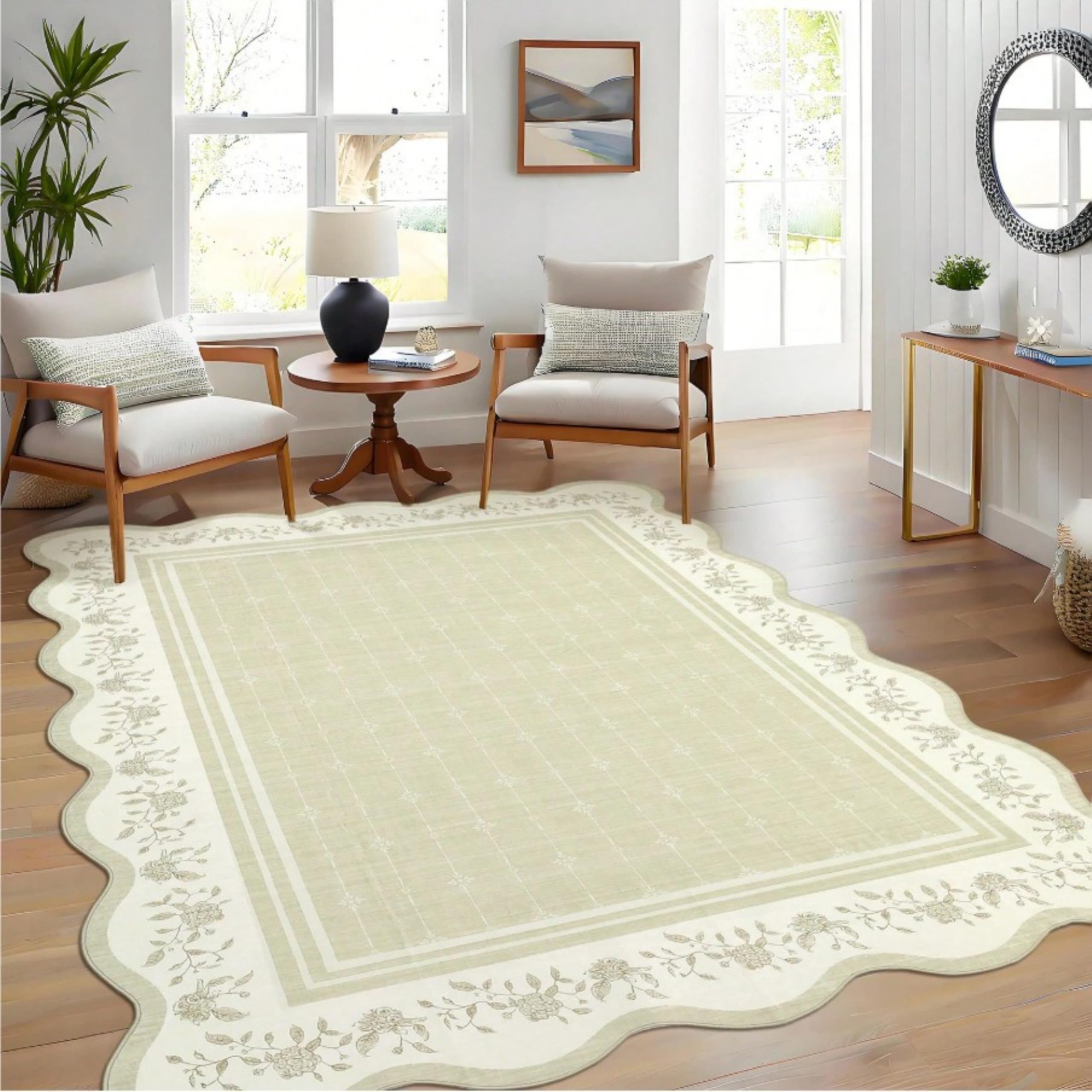 SOJAWA Area Rug Living Room Rugs, 180x260cm,Beige Vintage Soft Boho Non-Slip Carpet,Low Pile Soft Carpets,Bedroom Lounge Office Kitchen Hall Dining Room,Home Decor