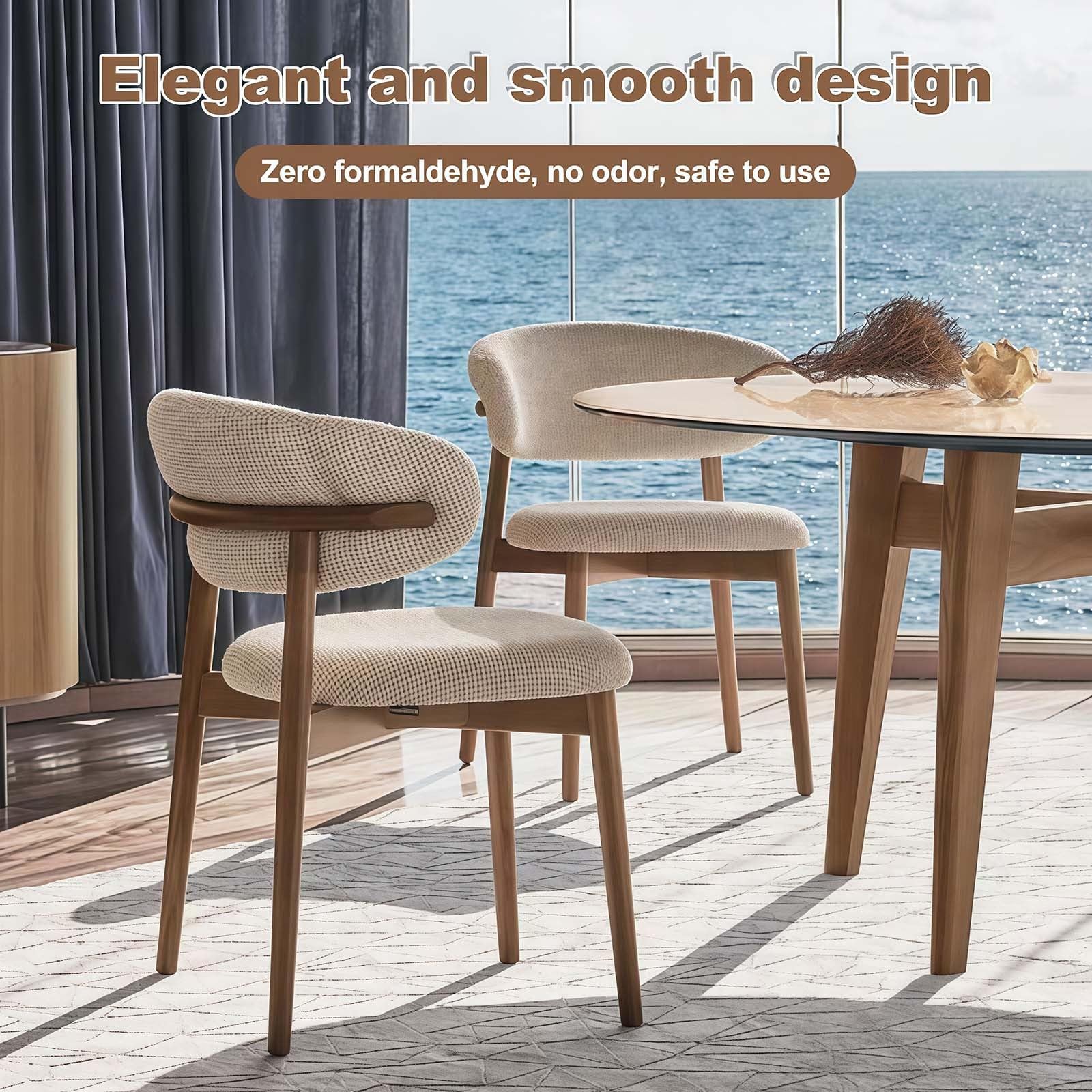 Lot de 2 chaises de salle à manger en bois massif – Coussins rembourrés en lin et dossier incurvé pour cuisine, salon, restaurant ou chambre à coucher – Assises de loisirs confortables