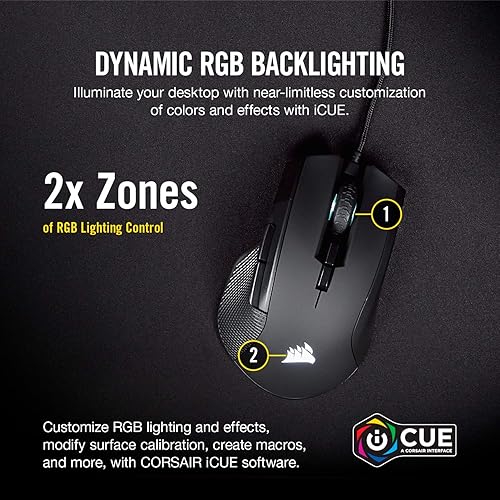 Vista 6 de Corsair Ironclaw RGB - Mouse para juegos FPS y MOBA - Sensor óptico de 18,000 DPI - LED RGB retroiluminado, negro