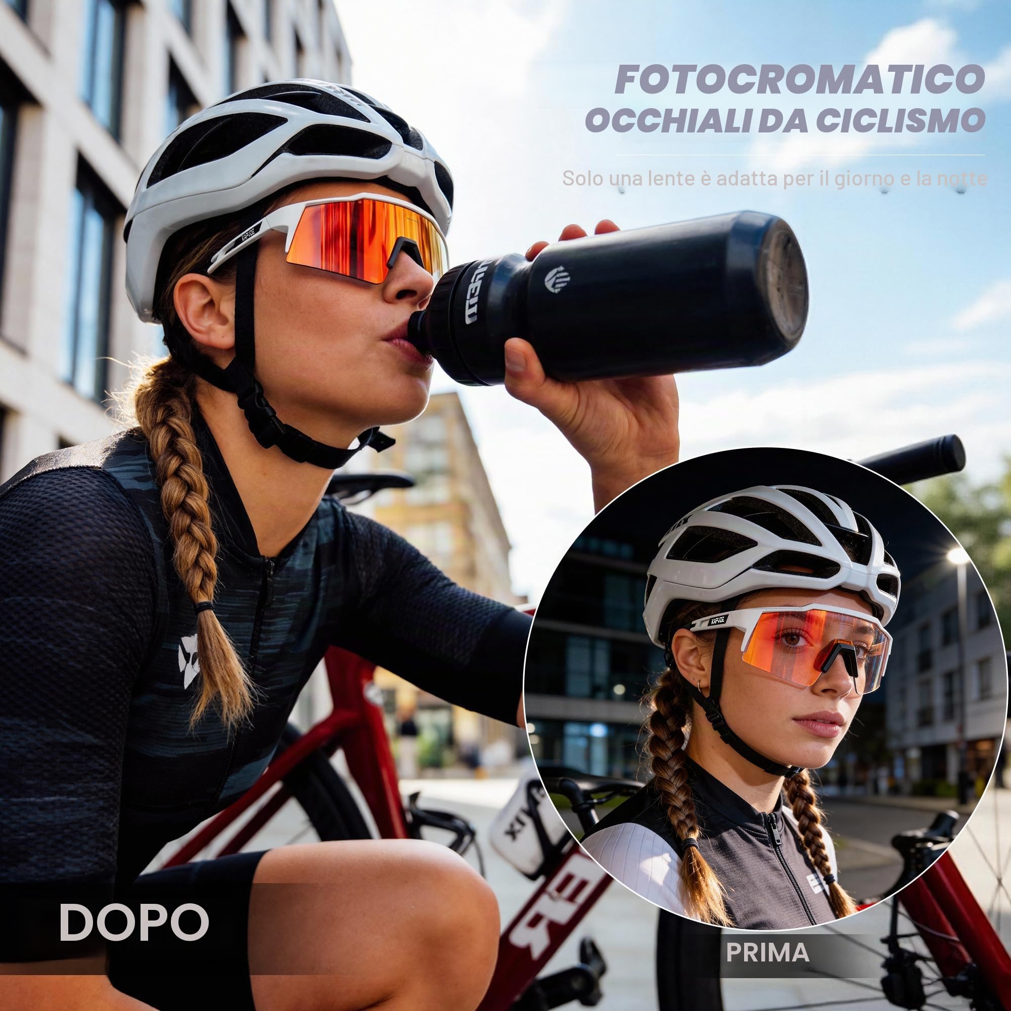 KAPVOE Occhiali da ciclismo fotocromatici UV400 uomo donna TR90 K9023 | Occhiali da ciclismo fotocromatici, UV400 Protezione, Struttura TR90 e supporto interno integrato