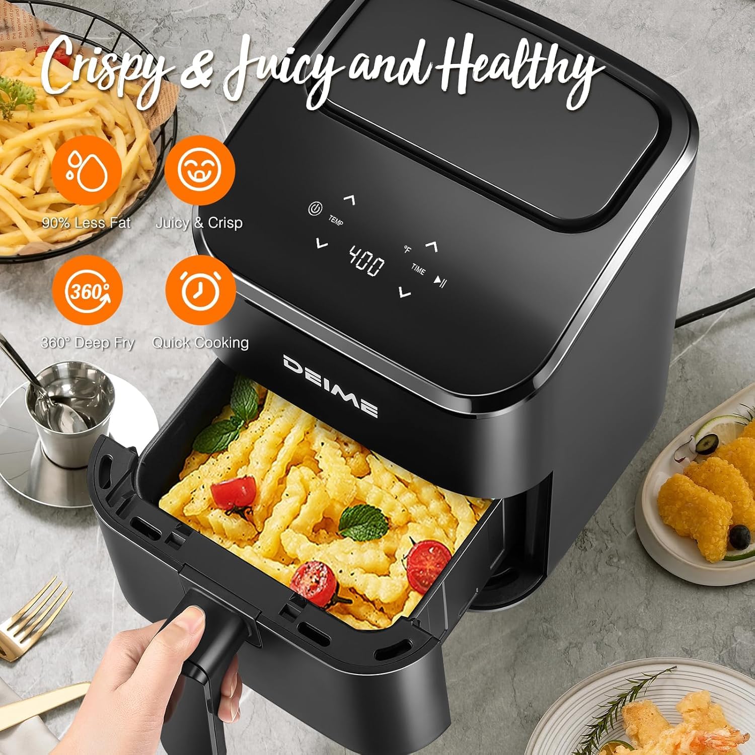 DEIME Freidora de aire 2,5 L, pequeña freidora digital compacta para ahorrar espacio, cocinar, calentar, asar para comidas rápidas y fáciles, mini compacta y silenciosa, antiadherente