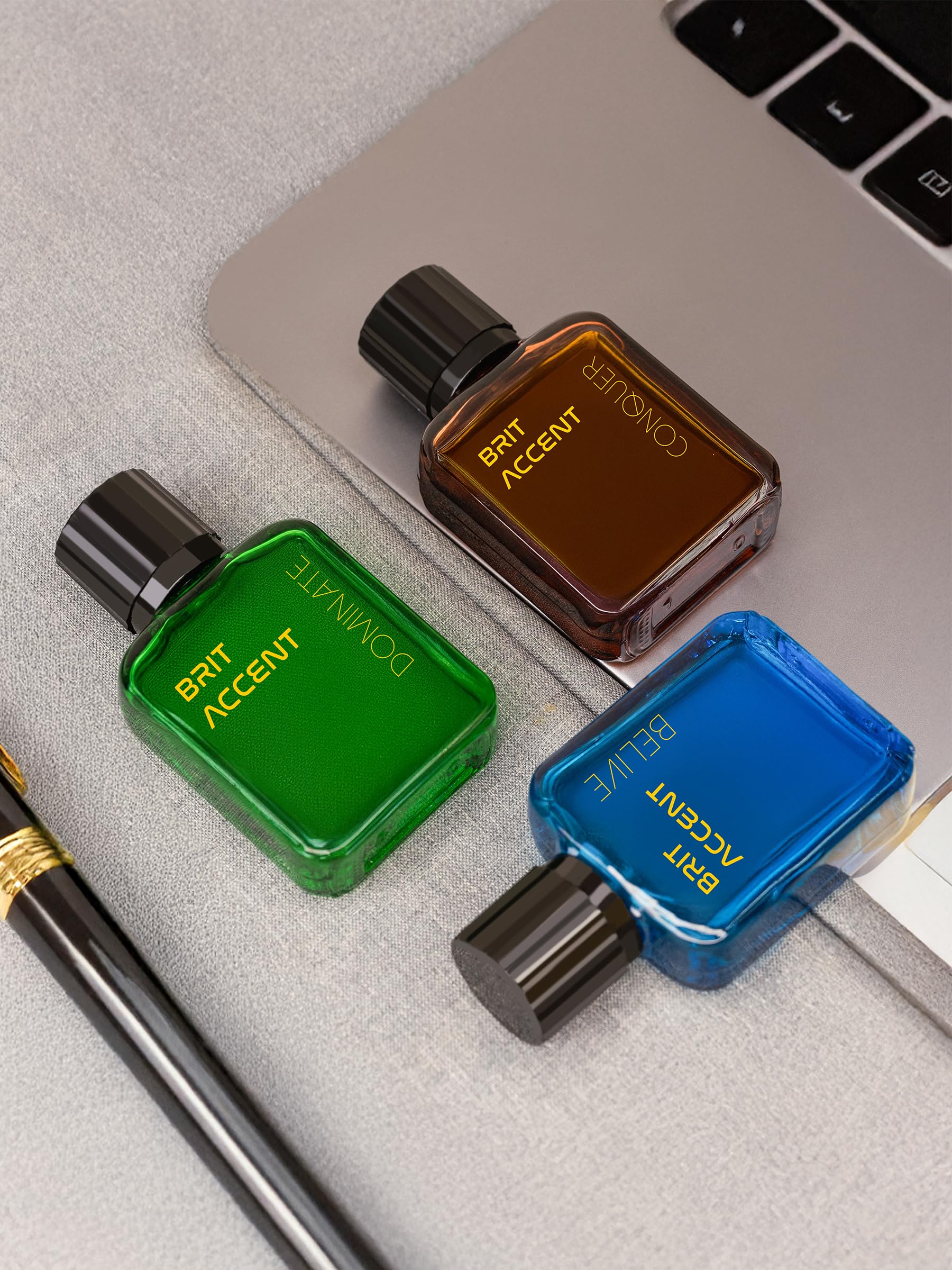 BRIT ACCENT Liquid || Grandeur Premium Collection Gift Set || Pack of 3 X 50 ML || Long-Lasting || #Believe #Conquer,#Dominate, 150ML || Fragrance Set - Parfum for Men || 2