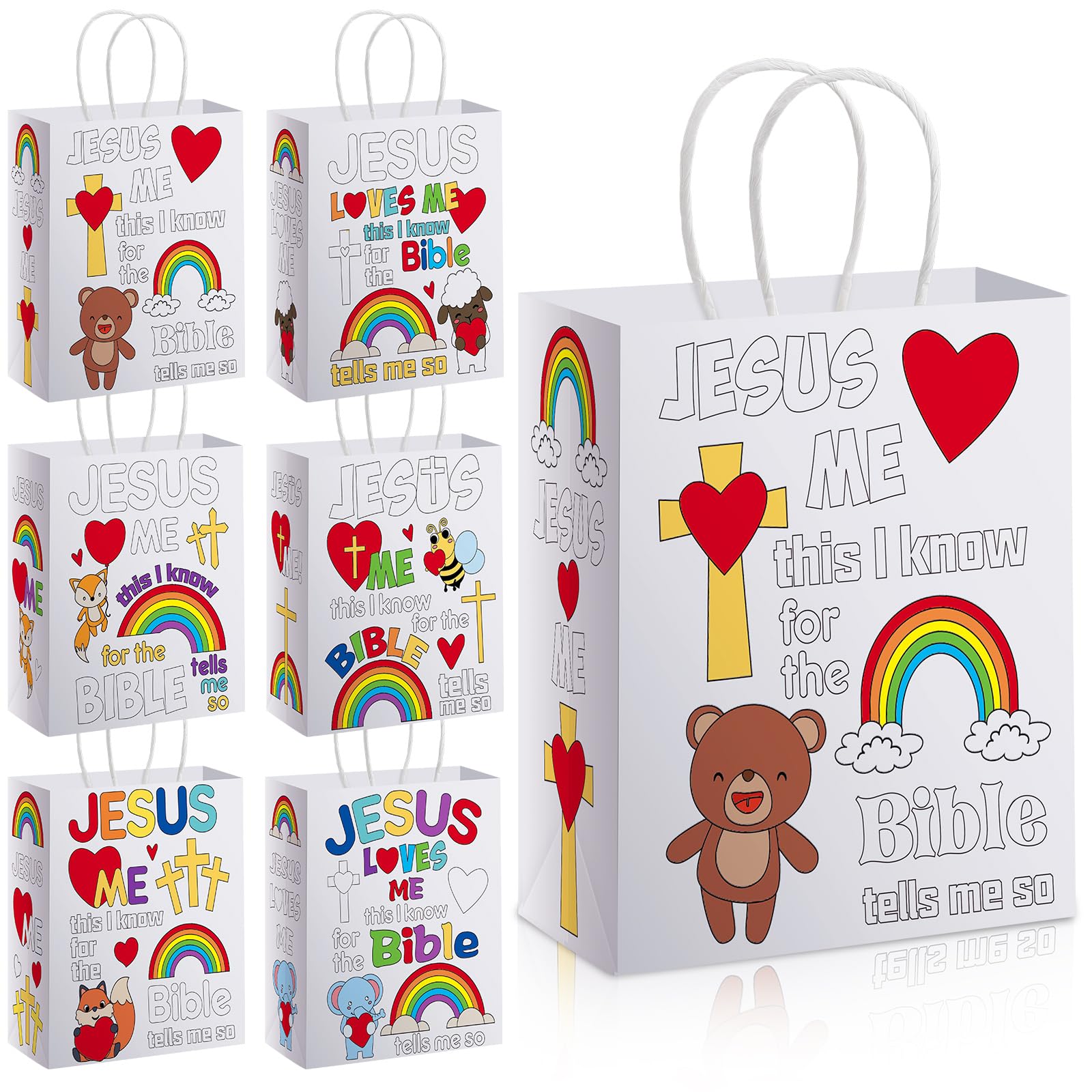 Motiskyy 24 Pcs Christian Coloring Bags Color Your Own Jesus Loves Me Paper Bags Religious Crafts, Christian Crafts for Sunday School Home Classroom Religious Art Activity Supplies
