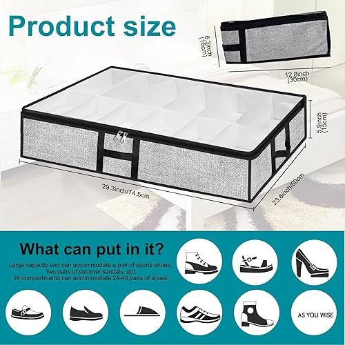 Miniatura 5 de Organizador de almacenamiento de zapatos debajo de la cama para armario, paquete de 2, se adapta a 24 pares de cajas de contenedores de zapatos