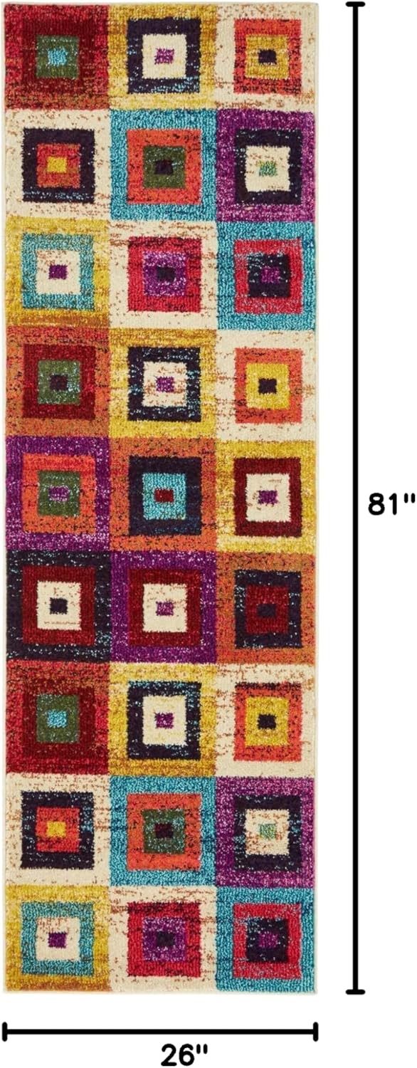 Unique Loom Estrella Collection Colorful, Geometric, Squares Modern, Abstract Area Rug (2' 2 x 6' 7 Runner, Multi/Beige)