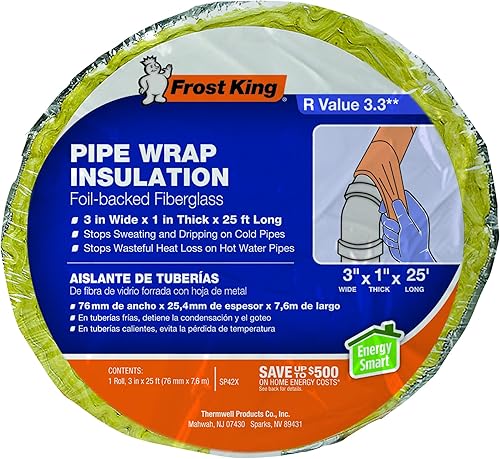 Miniatura 2 de Frost King - Envoltura de tubo de fibra de vidrio con reverso de aluminio, 3 pulgadas x 1 pulgada x 25 pies
