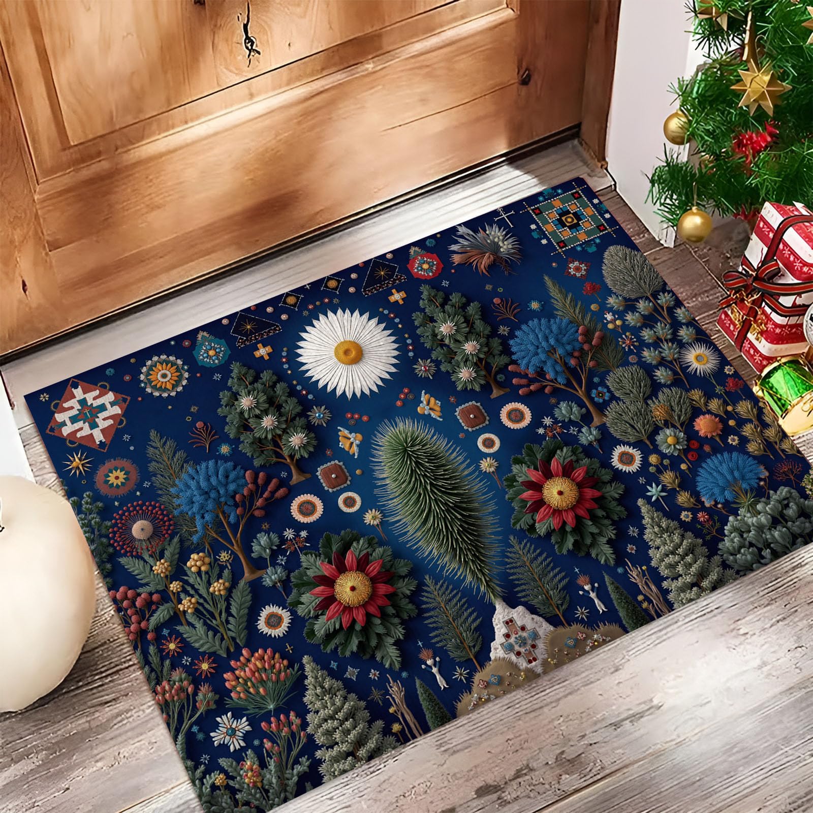 Paillasson fin pour couloir et entrée au motif d'illustration de fleurs