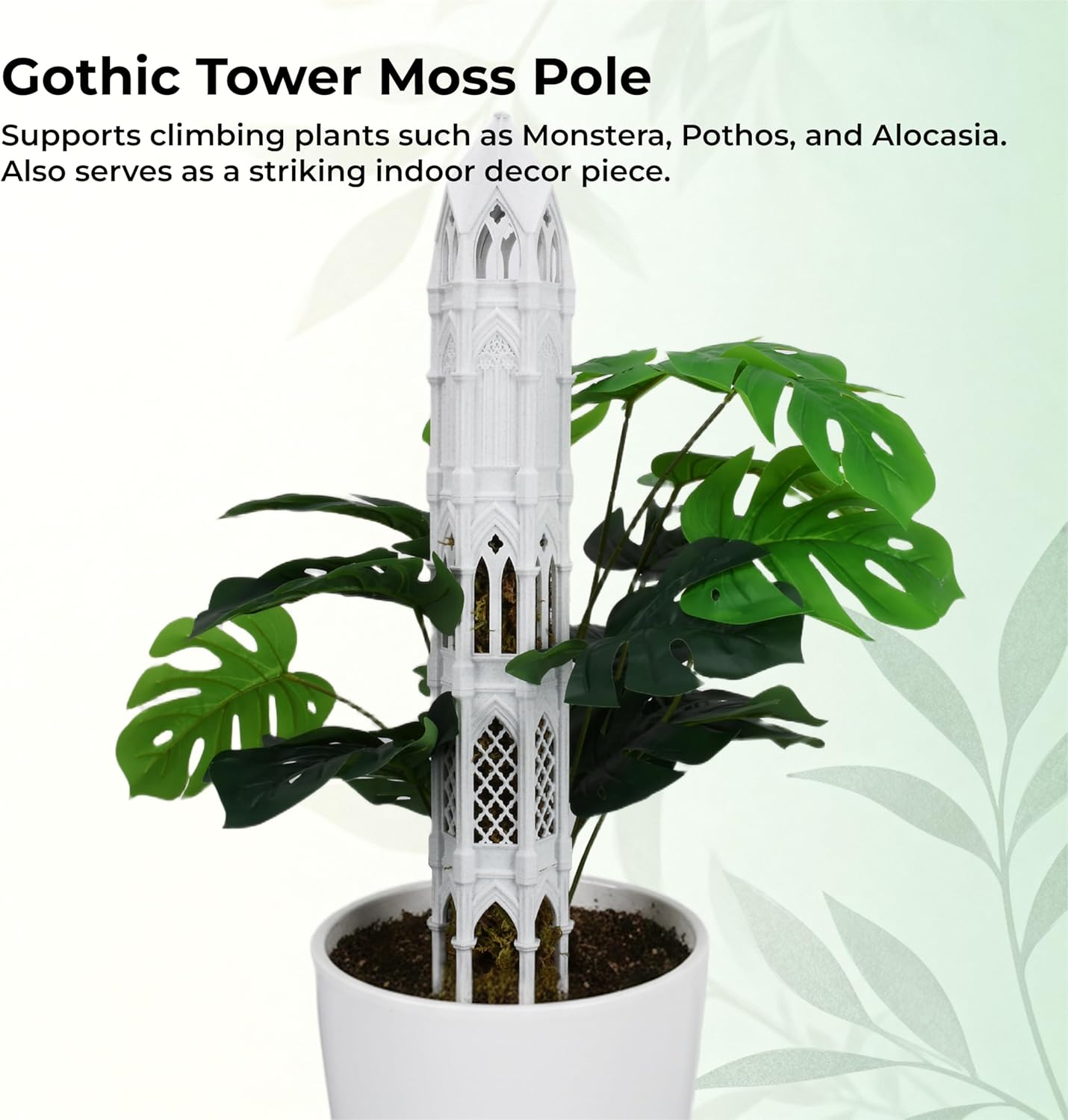 Gothic Tower Moss Pole – Modular Stackable Self-Watering Indoor Climbing Plant Totem, Can Be Used as Moss Pole, Plant Stake or Climbing Support