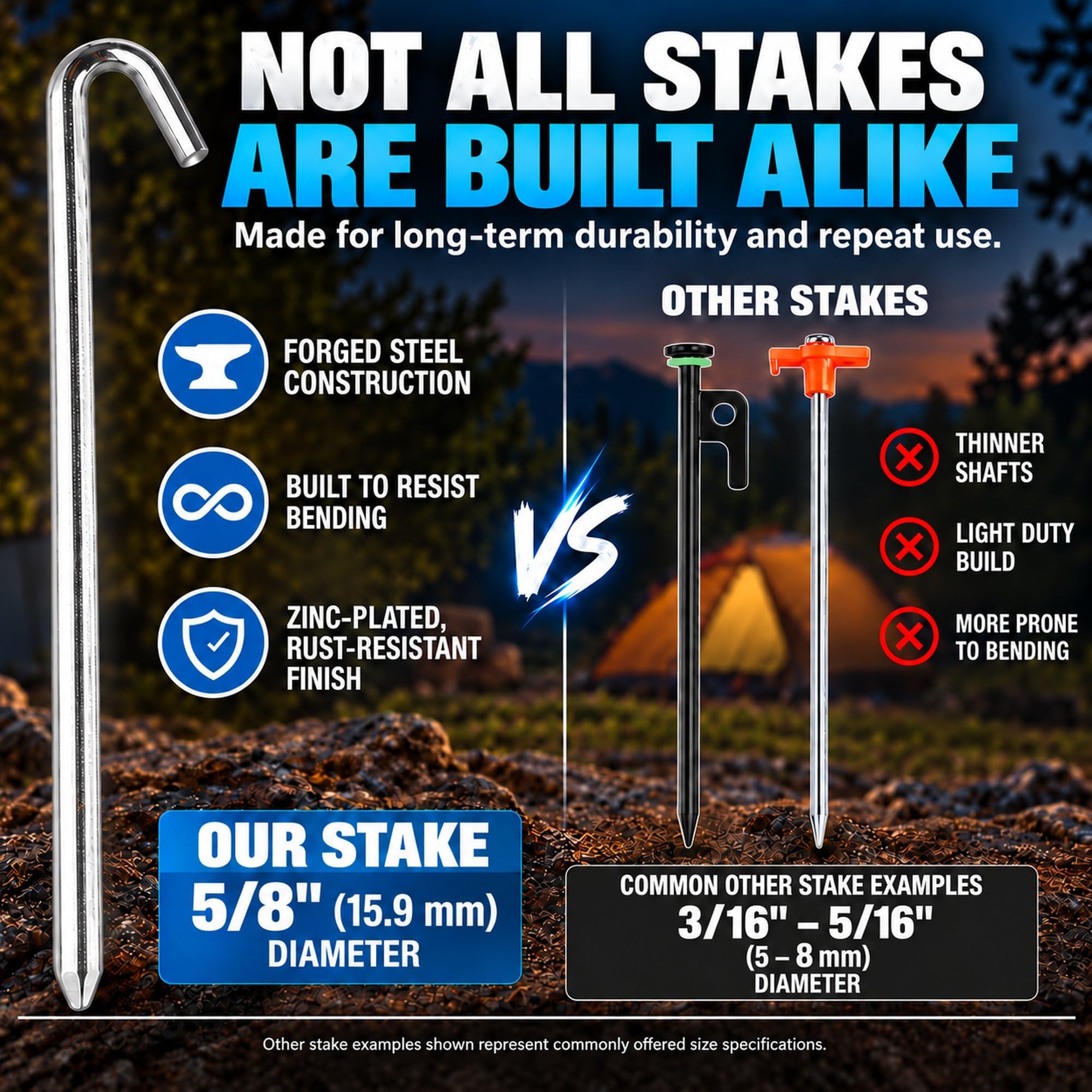 Heavy Duty Steel Tent Stakes - 10 Pack -3