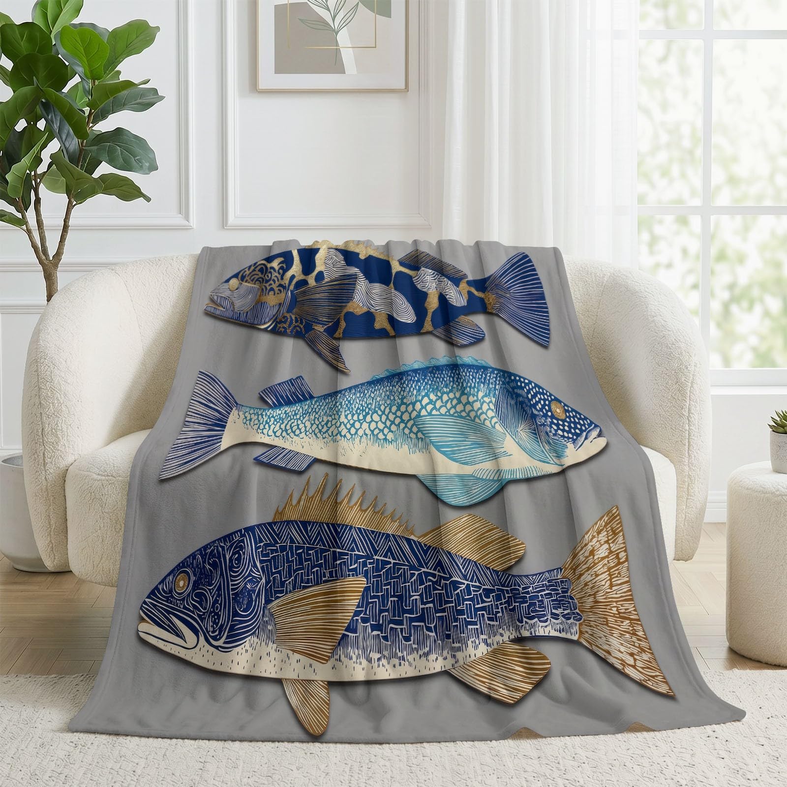Manta de microfibra de peces estilo linolado para cama y sofá 220x240cm