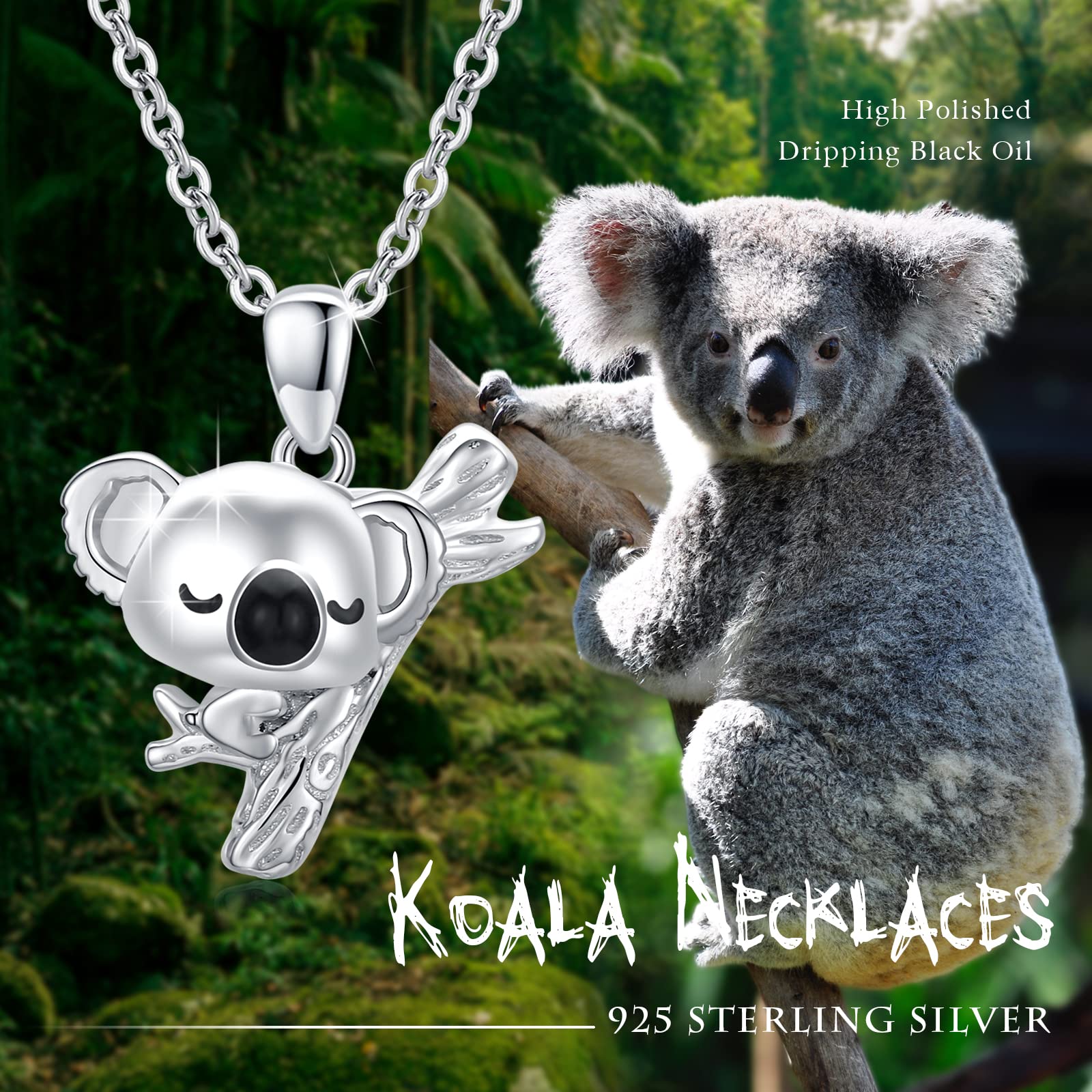 Koala Naszyjnik Kobiety Srebro próby 925 Koala Niedźwiedź Wisiorek Naszyjnik Zwierząt Biżuteria Słodkie Koala Prezenty dla Kobiet Dziewczyn Dzieci Srebro Sterling próby 925