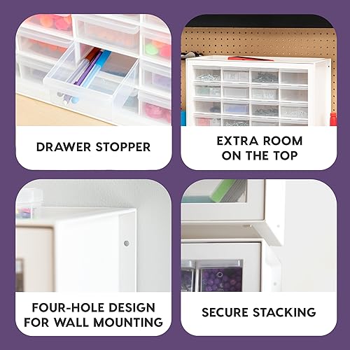 Vista 42 de IRIS USA - Cajones de almacenamiento de plástico, 26 cajones, caja de herramientas apilable para profesores, gabinete organizador de piezas pequeñas