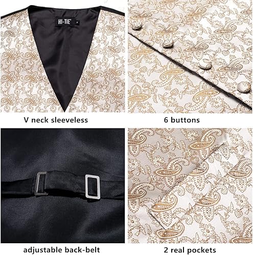Miniatura 5 de Hi-Tie Men's Suit Vest Tie Set With Lapel Pin Or Tie Clip Silk Waistcoat Necktie Handkerchief For Wedding Formal Tuxedo