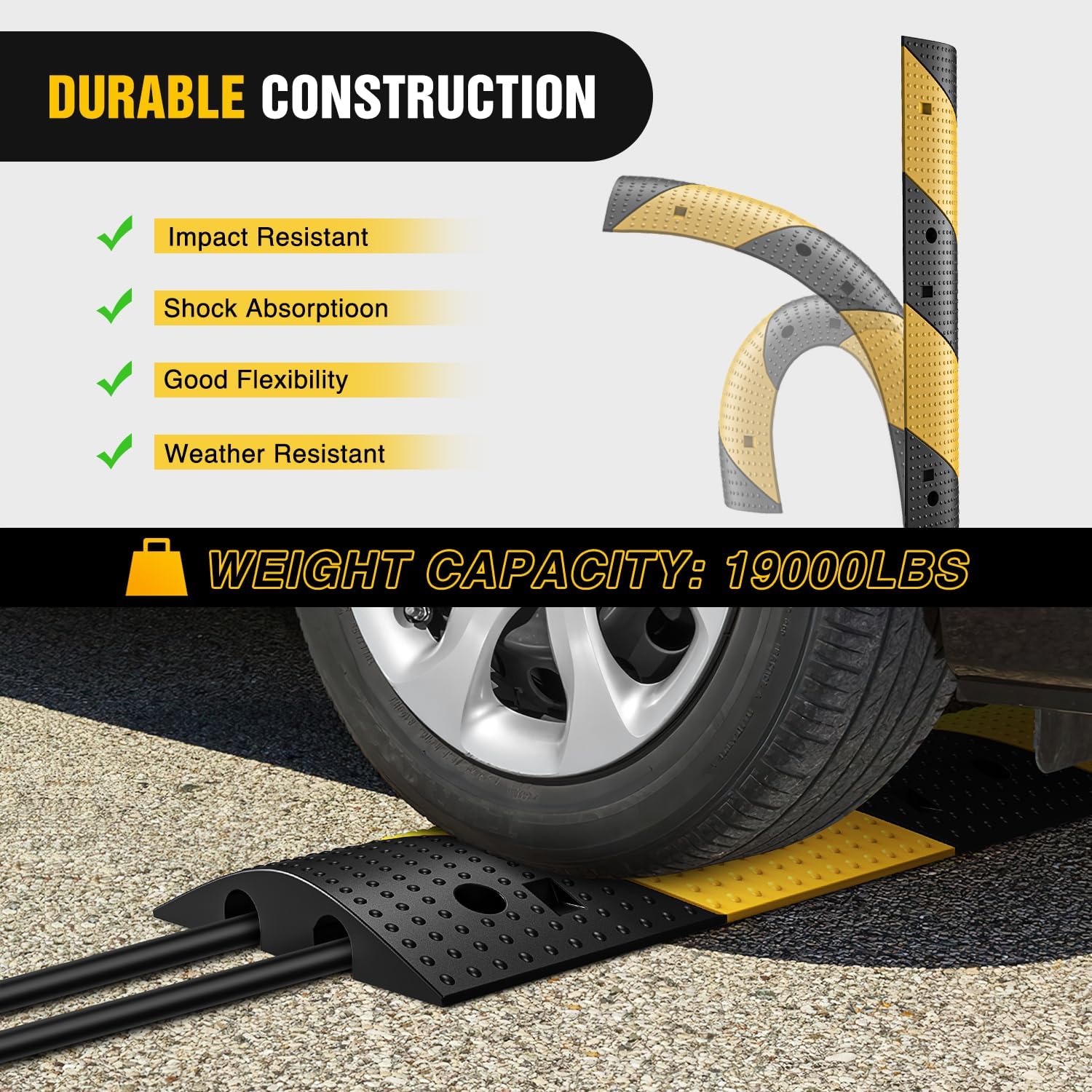 Nilight Rubber Speed Bump, 39.3" Heavy Duty 2 Channel Cable Protector Speed Humps for Garage Gravel Roads Asphalt Concrete, 19000 lbs Load Capacity, 2-Pack