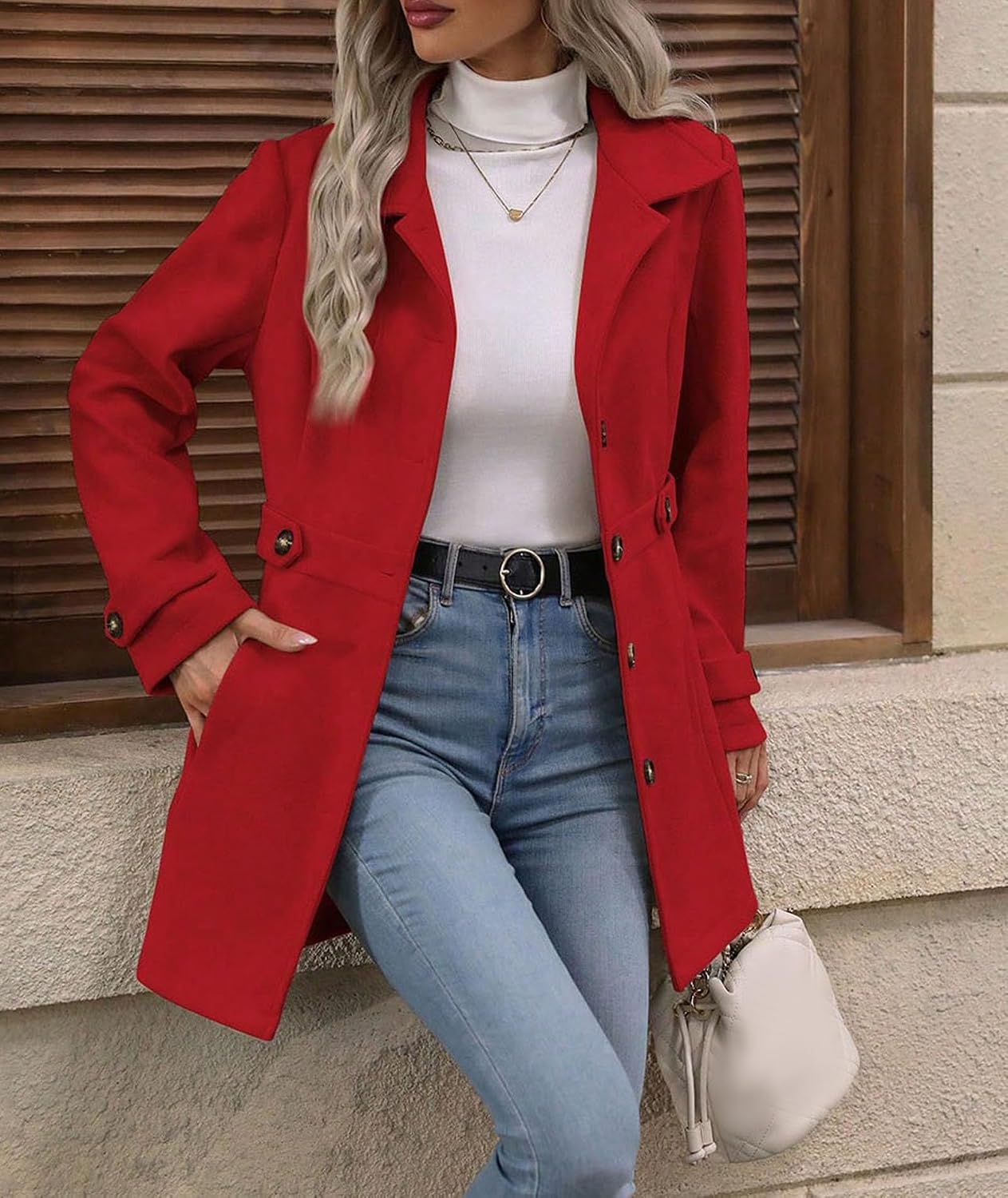 SEMATOMALA Women's Winter Slim Fitted Coat Classic Outwear Overcoat with Pockets Single Breasted Pea Coat