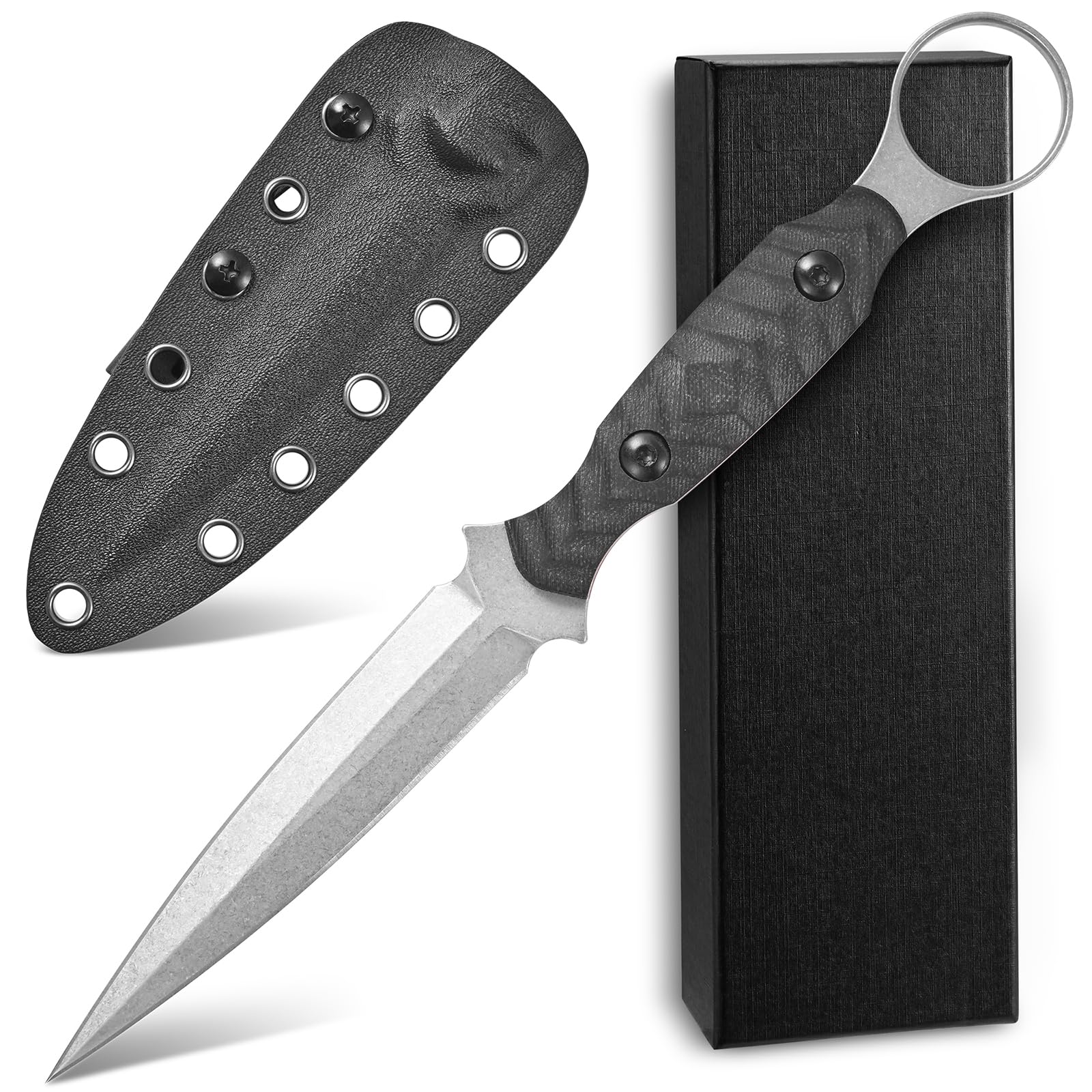 Ccanku C1340 Fixed Blade Knife AUS-10 Stonewashed Steel Blade G10 Handle EDC Straight Knife for Outdoor Camping Survival Hiking(Silver)