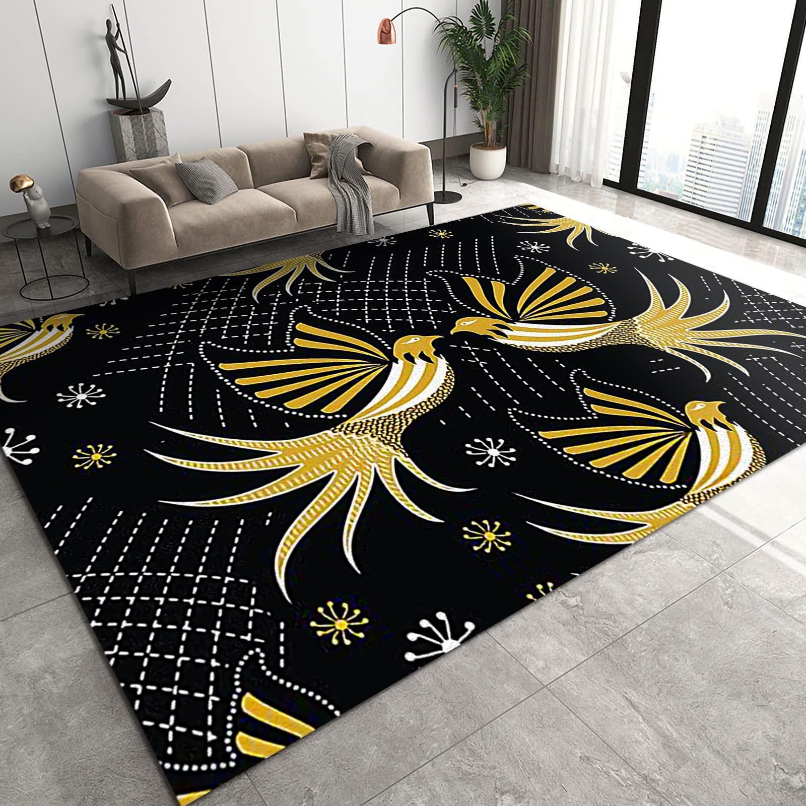 Simple Bird Flower Area Rug, Modern Creative Design Printed Indoor Decor Area Rugs Pad, Easy Clean Carpet with Anti-Slip Backing Durable for Bedroom Living Room Dining Room 4x5ft