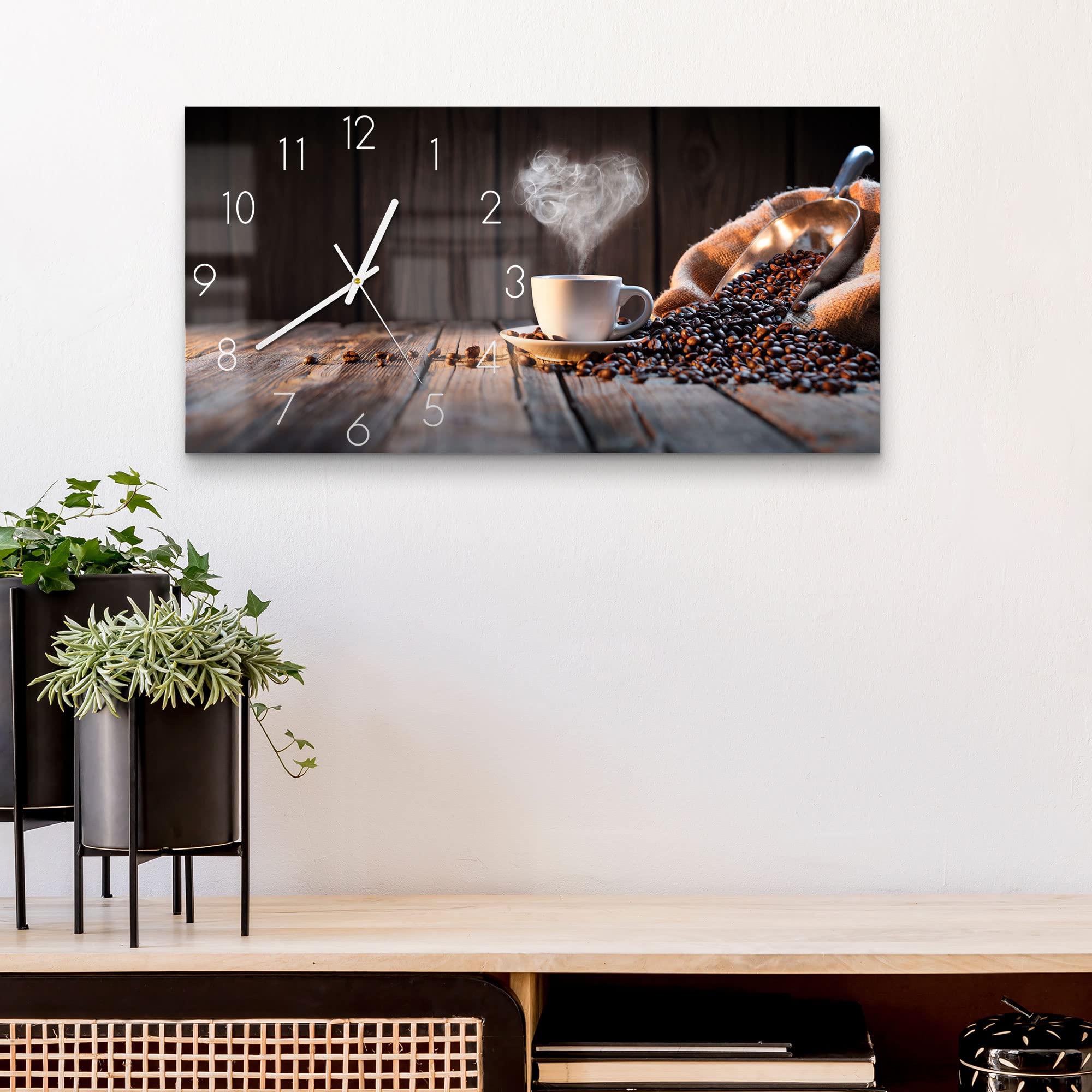 Tulup Glas Wanduhr 30x60 Cm – Moderne Dekoration Mit Silberner Wellen-Optik, Gehärtetes Sicherheitsglas