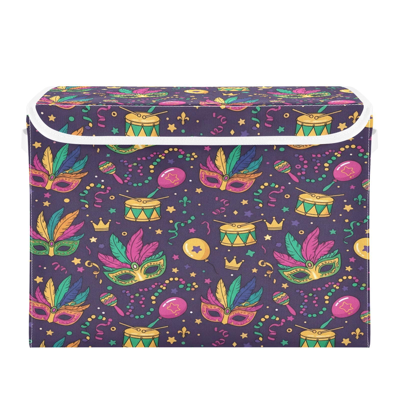 Panier de rangement pliable en tissu avec couvercle et poignées pour la maison