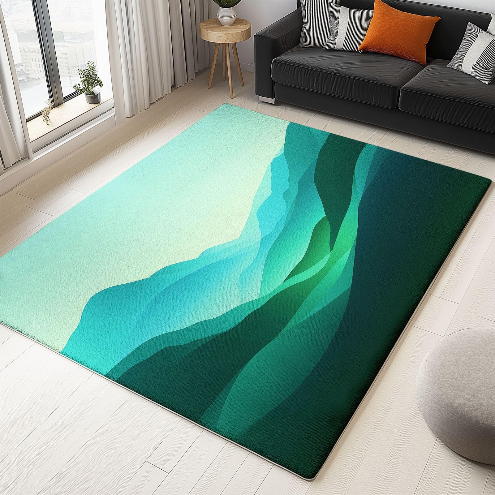Tapis de bain absorbant 60x90cm avec design paysage abstrait vert