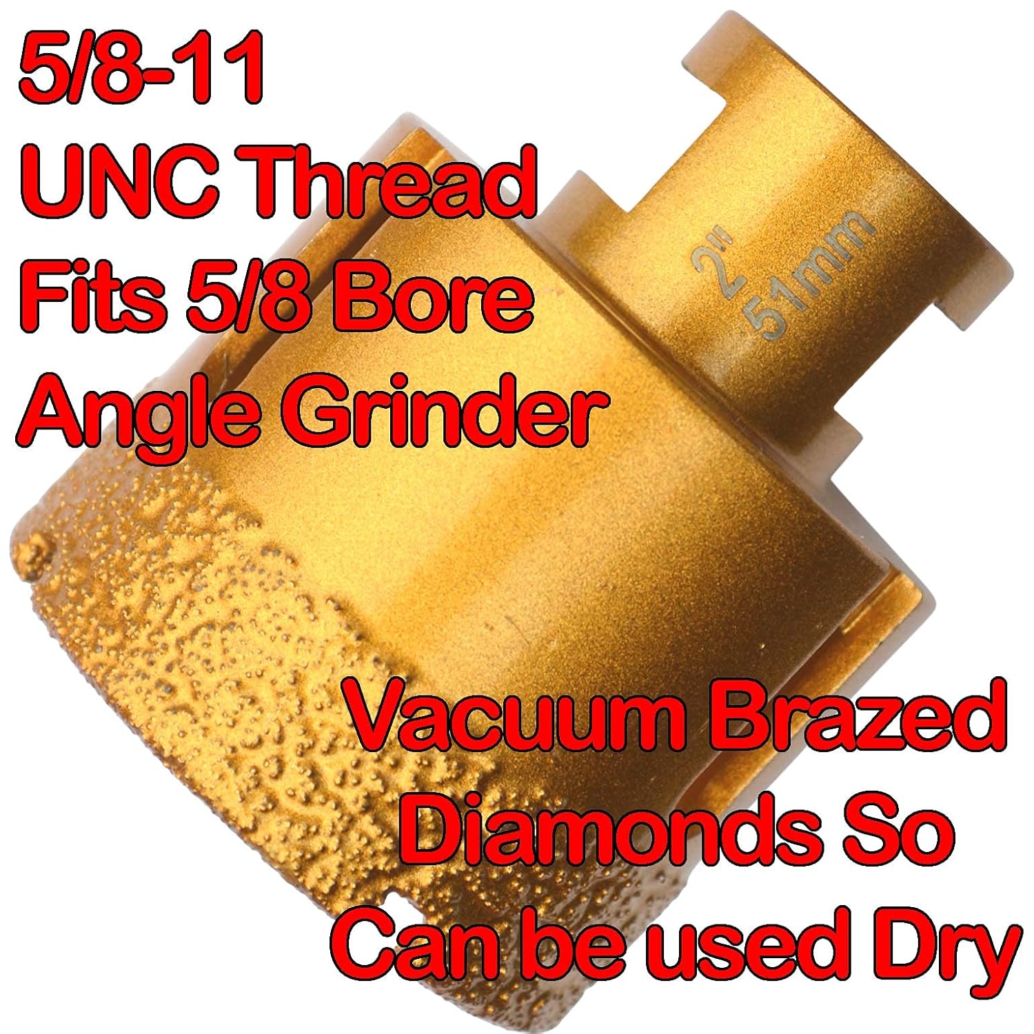 2 inch Diamond Hole Saw Core Drill Bit for Concrete or Granite 5/8-11 UNC Thread Fits Angle Grinder or Core Bit Adaptor Vacuum Brazed Core Bit