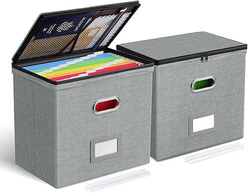 Vista 53 de Oterri Paquete de 2 cajas organizadoras de archivos con tapas, caja de archivos con bolsillos de malla, caja organizadora de documentos para Verde