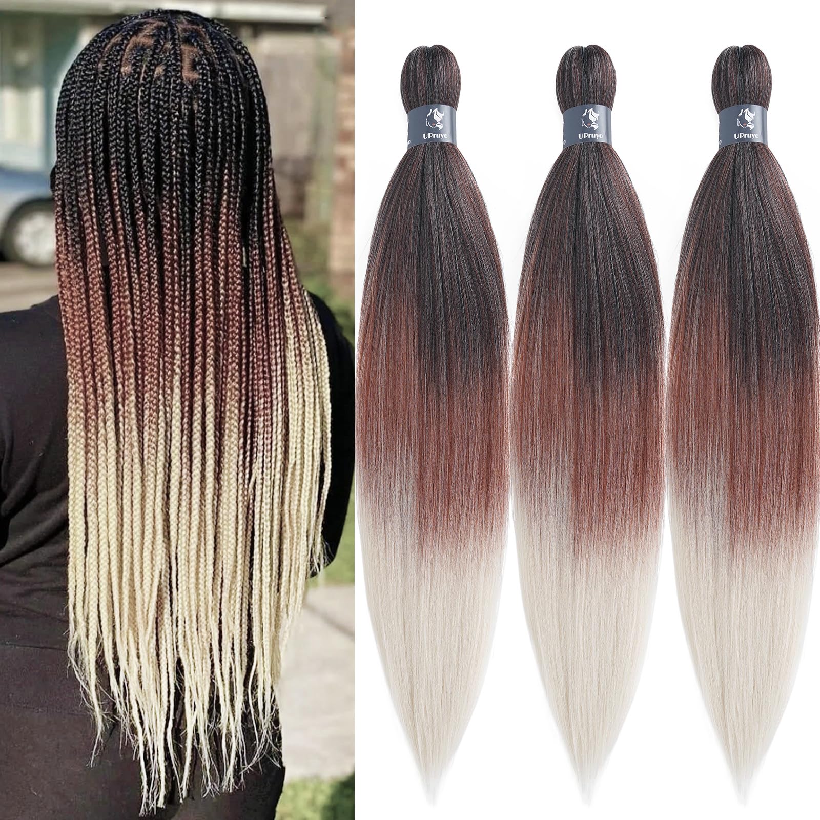 UPruyo 1B/350/613 Blonde Ombre Braiding Hair Pre Stretched Kids Kanekalo Braiding Hair Extensions for Braiding Box Braids Knotless Prestretched Pre