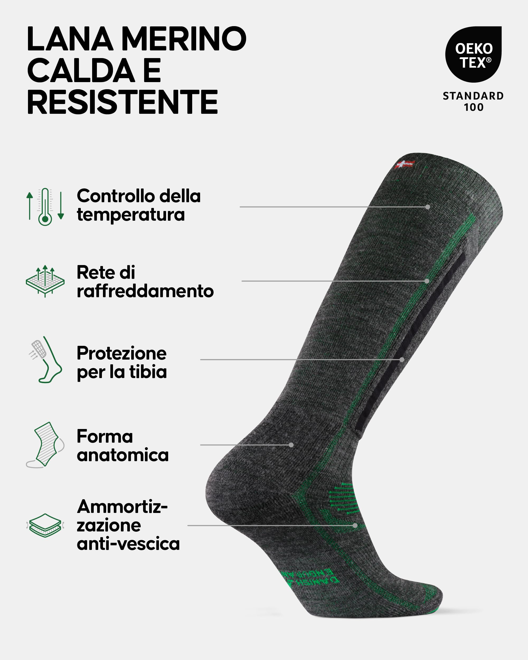 DANISH ENDURANCE Calze da Sci in Lana Merino, Termiche, Tecniche e Traspiranti, Uomo e Donna